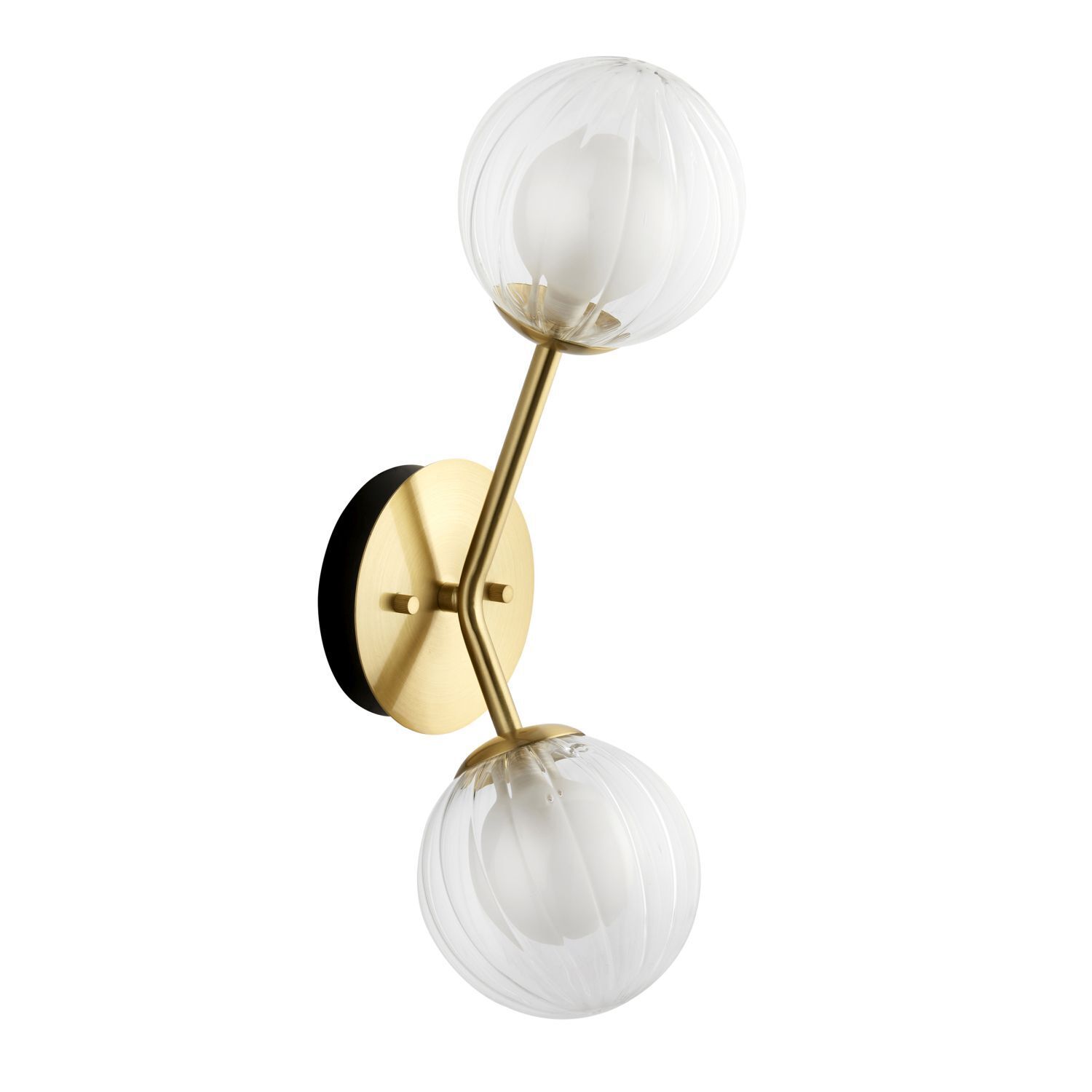 Applique verre métal hauteur 40 cm en laiton blanc 2x G9 sphère