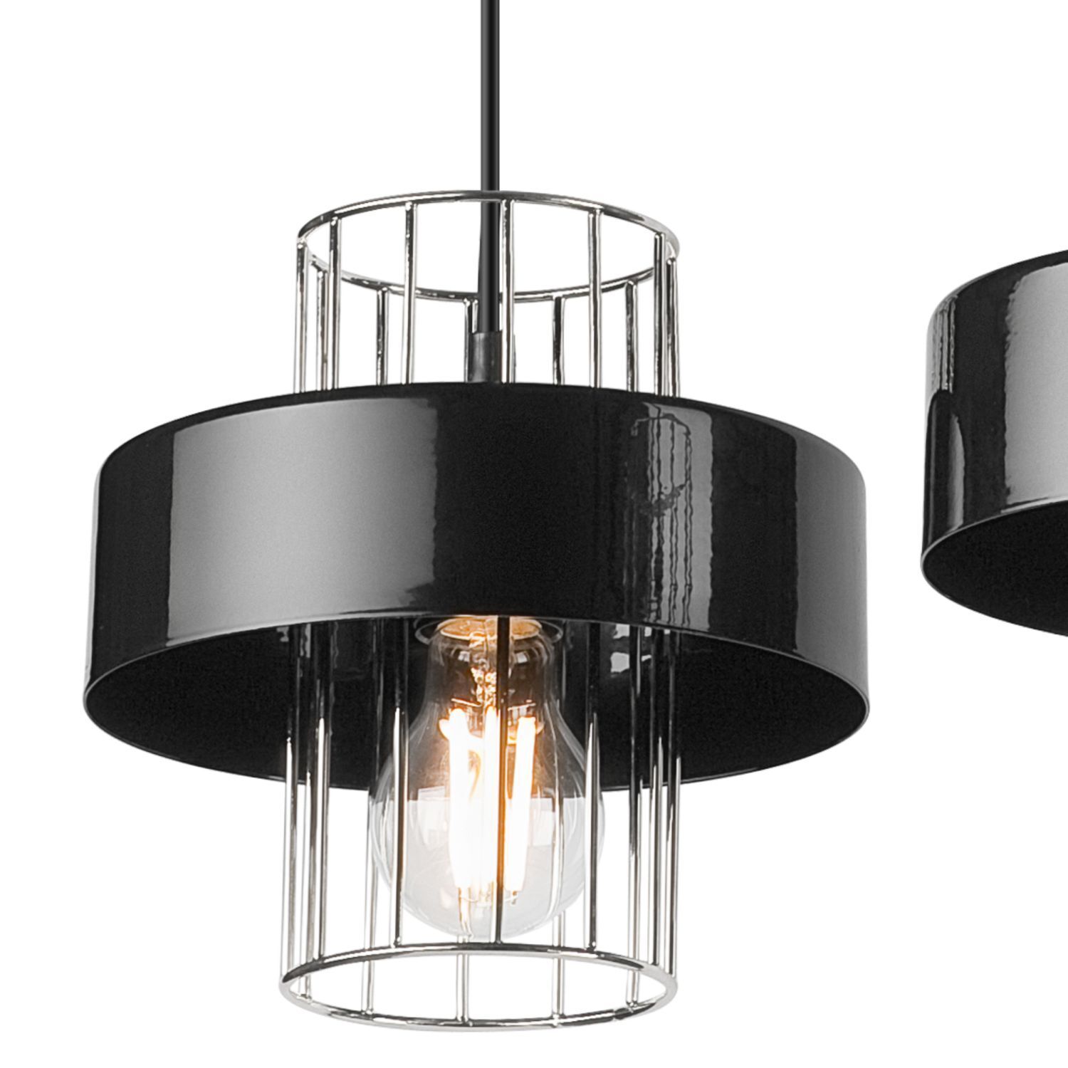 Lampe à suspendre Moderne Métal 2 flammes Noir Chrome E27 AFINA