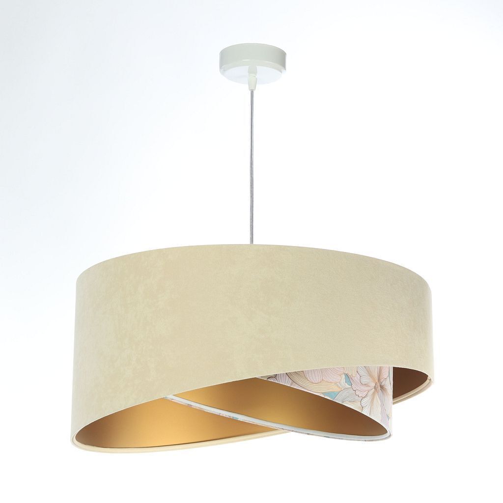 Suspension ronde D : 50 cm E27 Tissu en beige crème or