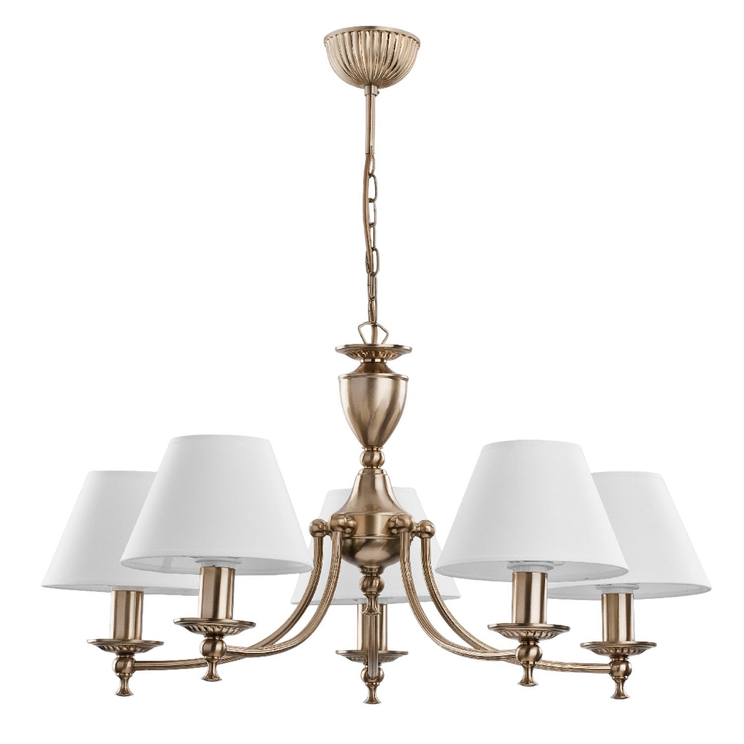 haengelampe-luester-xxl-stoff-pendelleuchte-jurida-5x-e14-bis-10w-messing-antik-creme-le130637-01 Deckenleuchte, Kronleuchter, Metall, Goldton, Schirm aus Leinwand