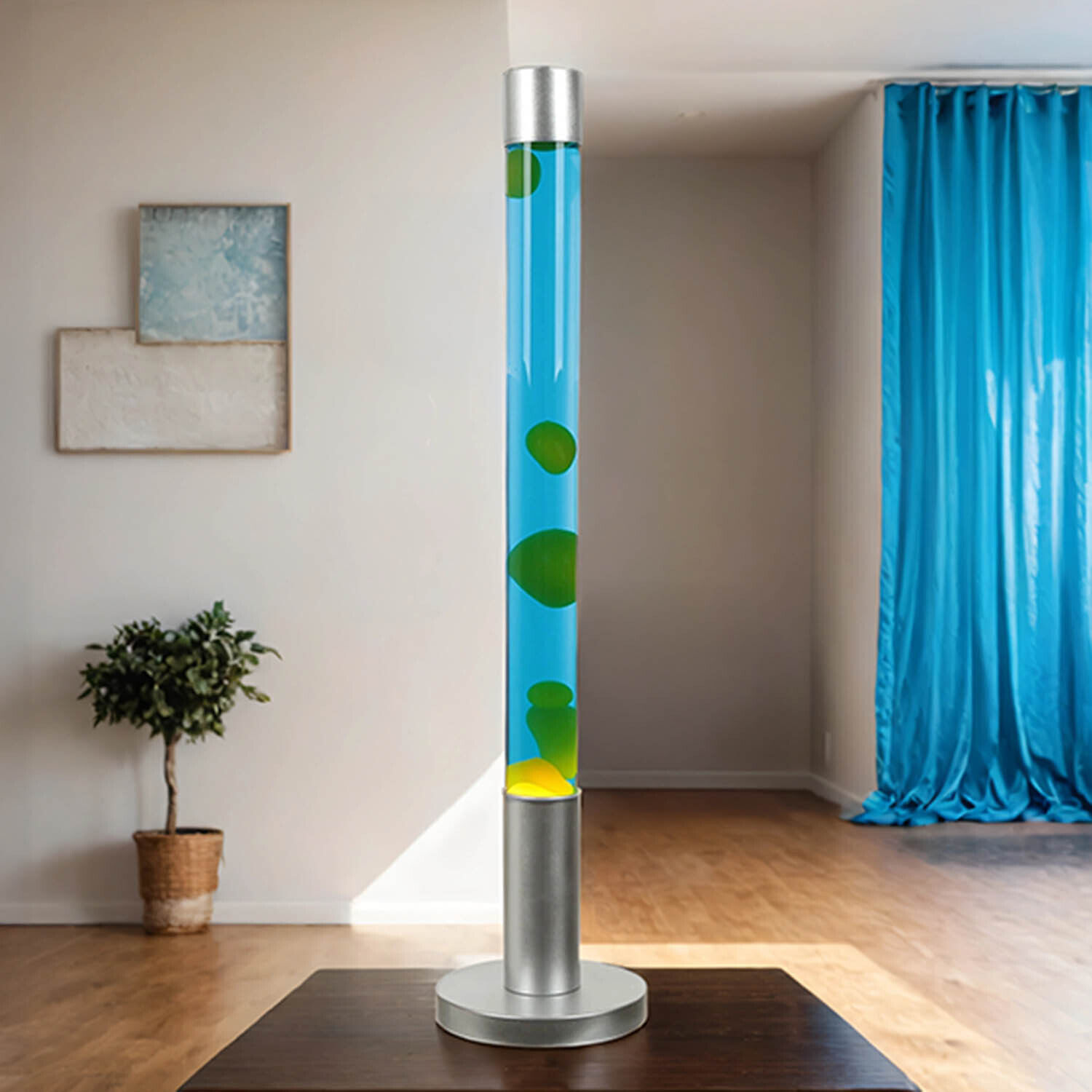 Lampe à lave insolite ALAN jaune bleu grande 76cm