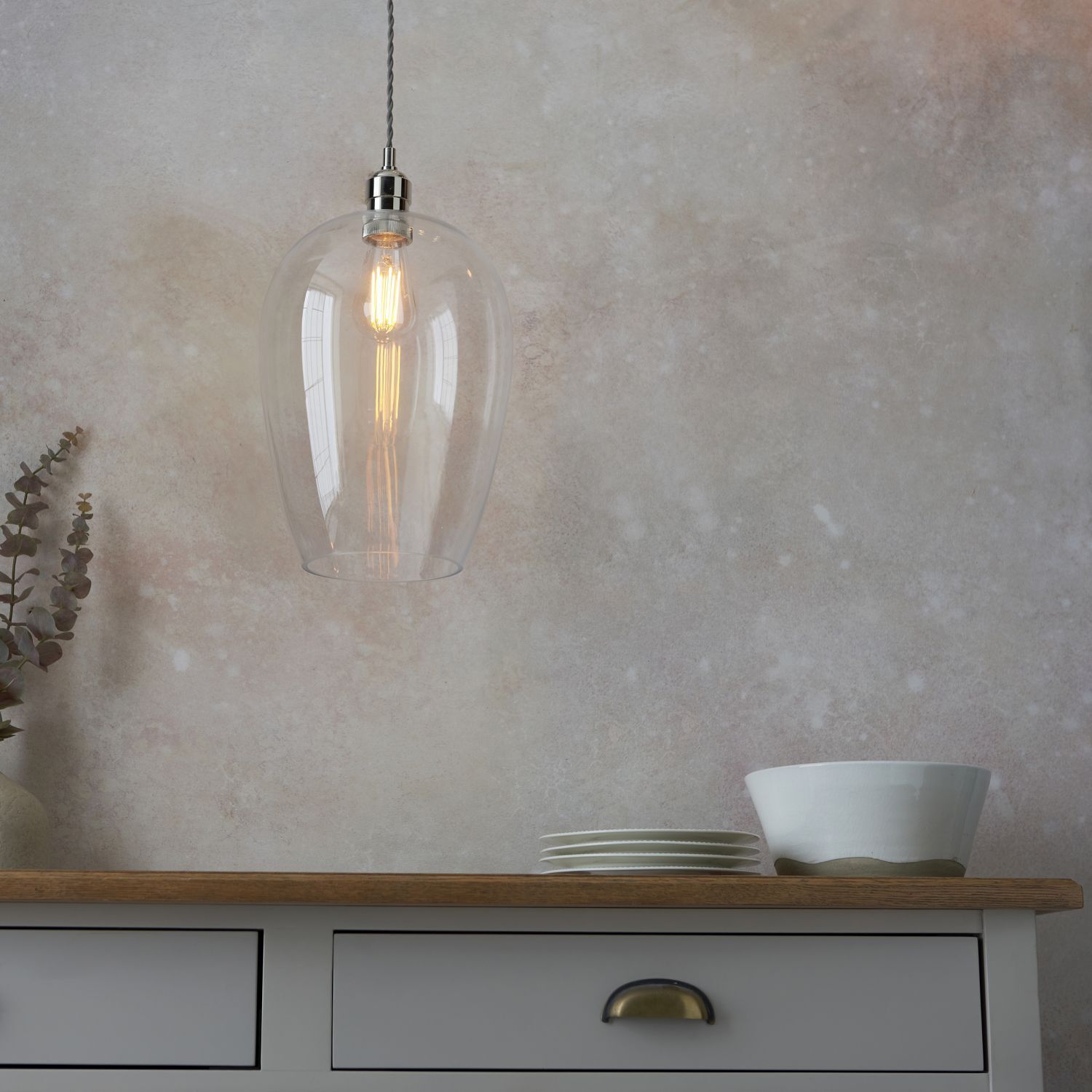 Lampe à suspendre verre métal D : 25 cm en nickel brillant E27