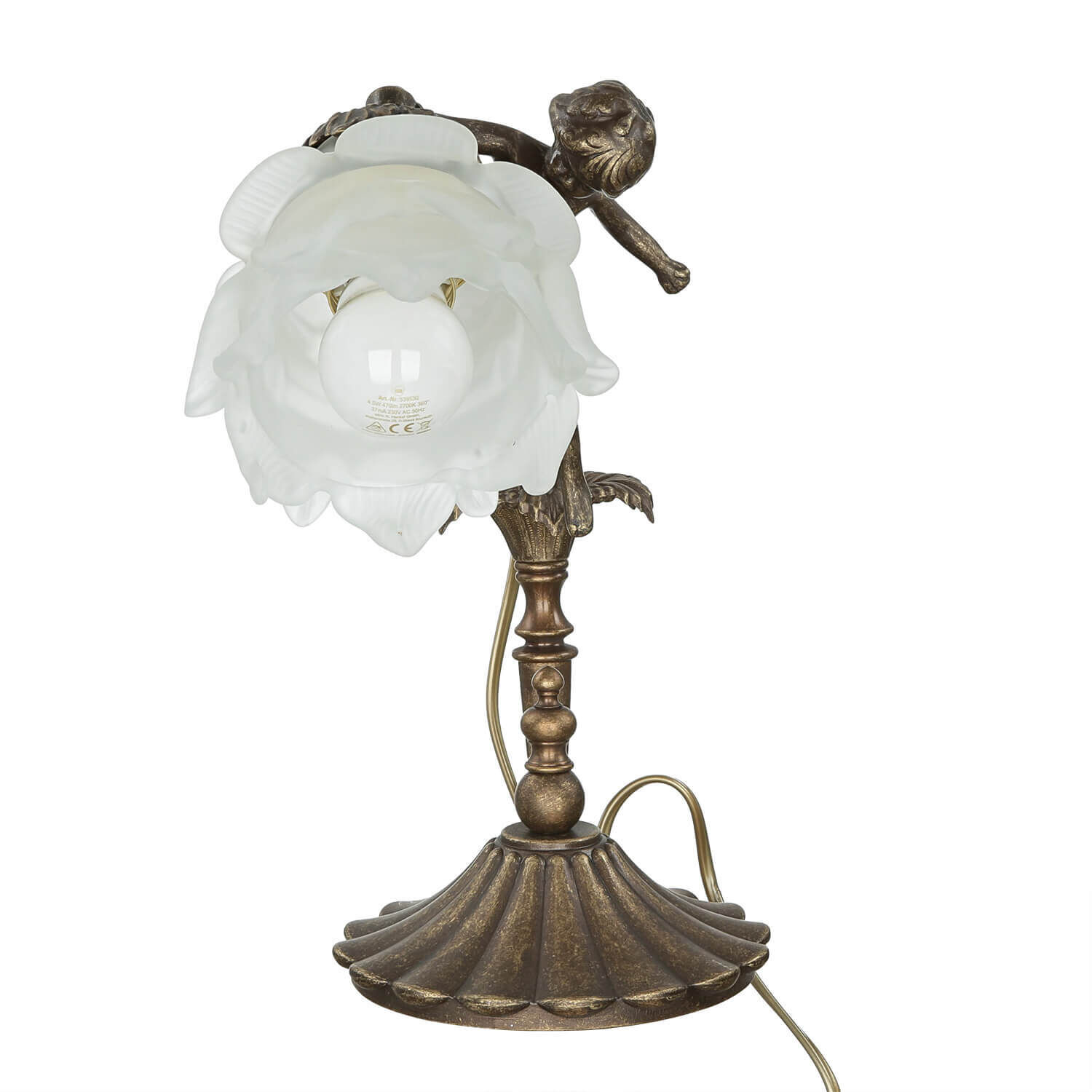 Lampe de table Putti en laiton véritable Antique Premium