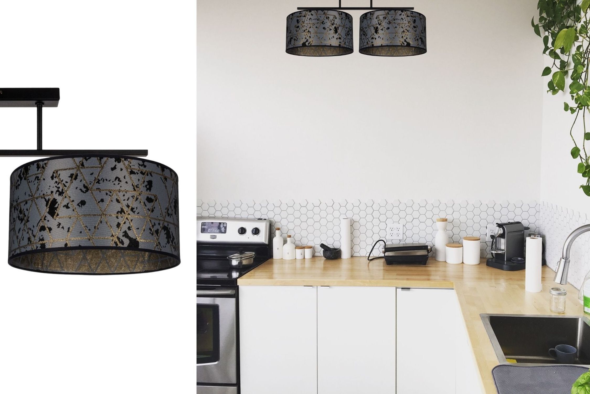 Lampe de plafonnier Tissu éblouissant Noir Gris Motif 70 cm Drinnen, Innenarchitektur, Klebeband, Lampe, Küche