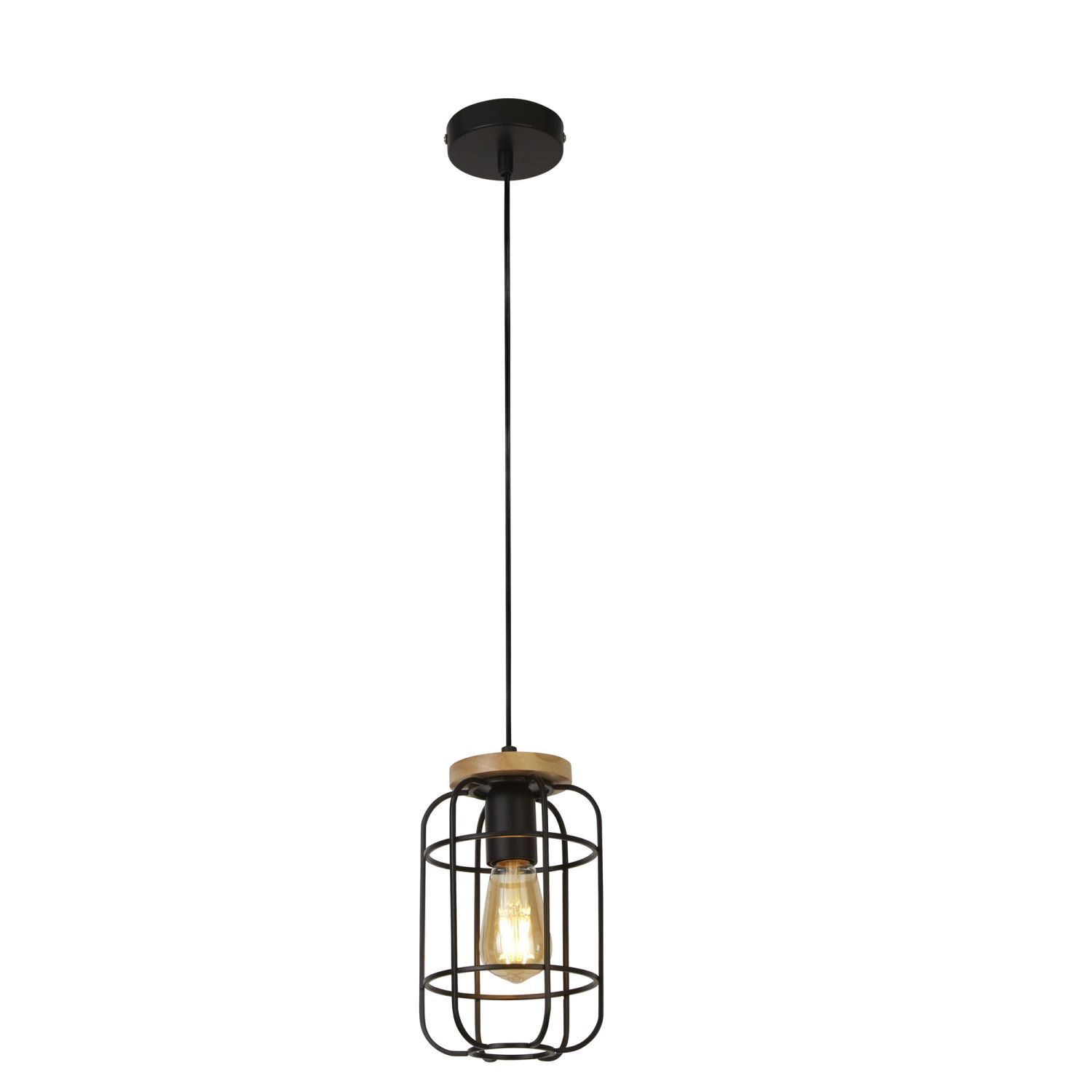 Lampe à suspendre métal bois Ø 15 cm noir naturel E27