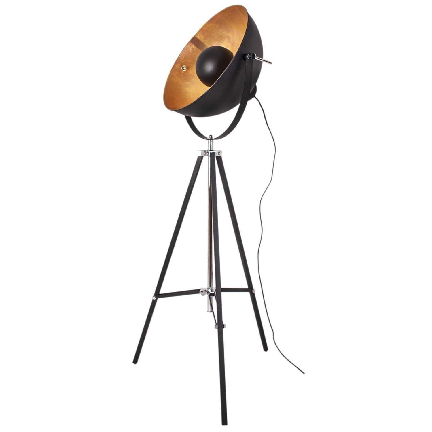 Lampadaire tripode en noir or E27 160 cm métal