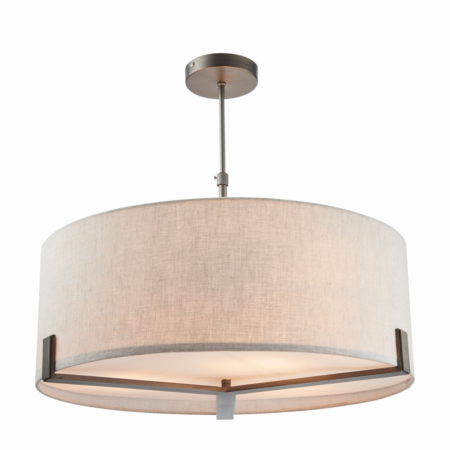 Lampe de plafonnier ronde tissu métal Ø 56 cm réglable en hauteur 3x E27