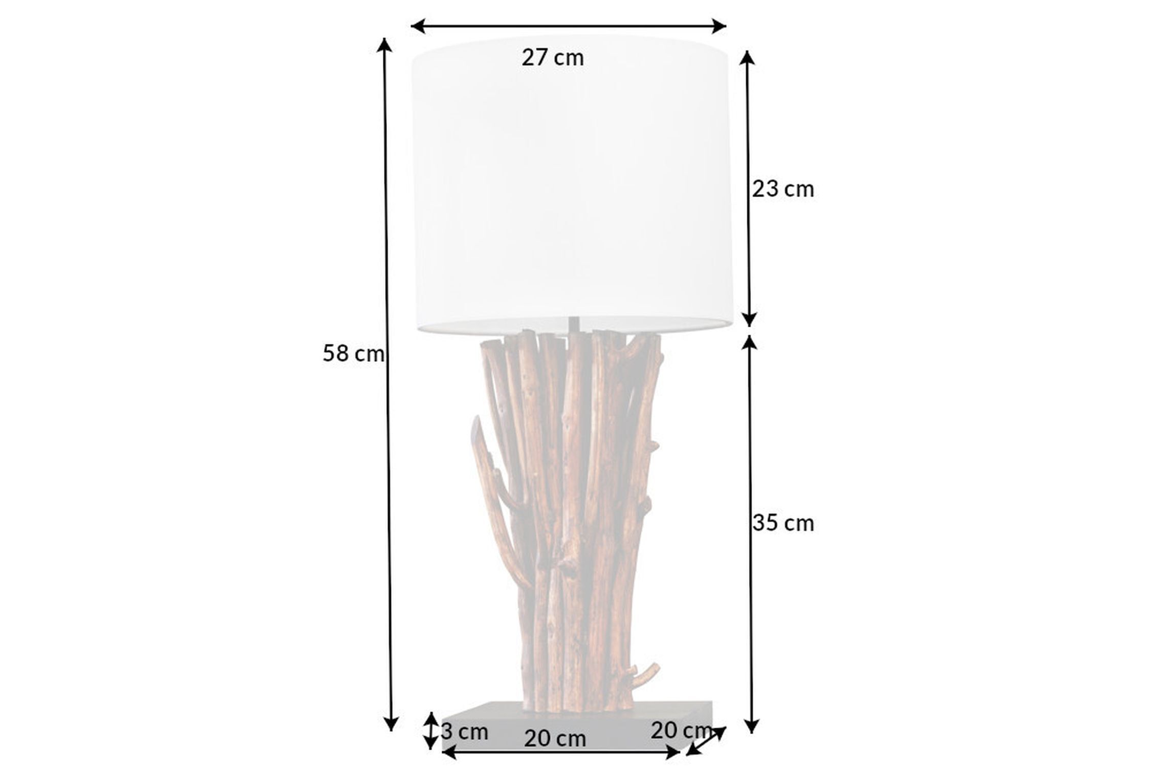 Lampe de table Blanc Bois Tissu E27 H:58 cm confortable