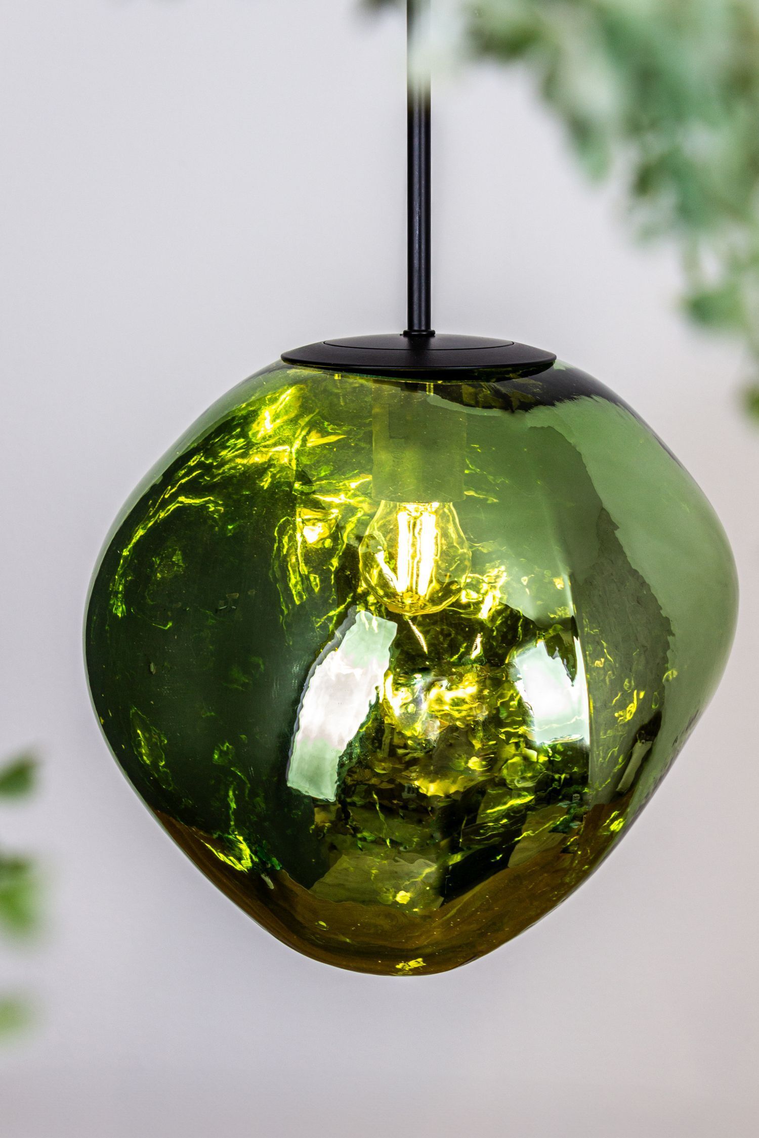 Suspension ronde Abat-jour en verre vert Ø28 cm stylé