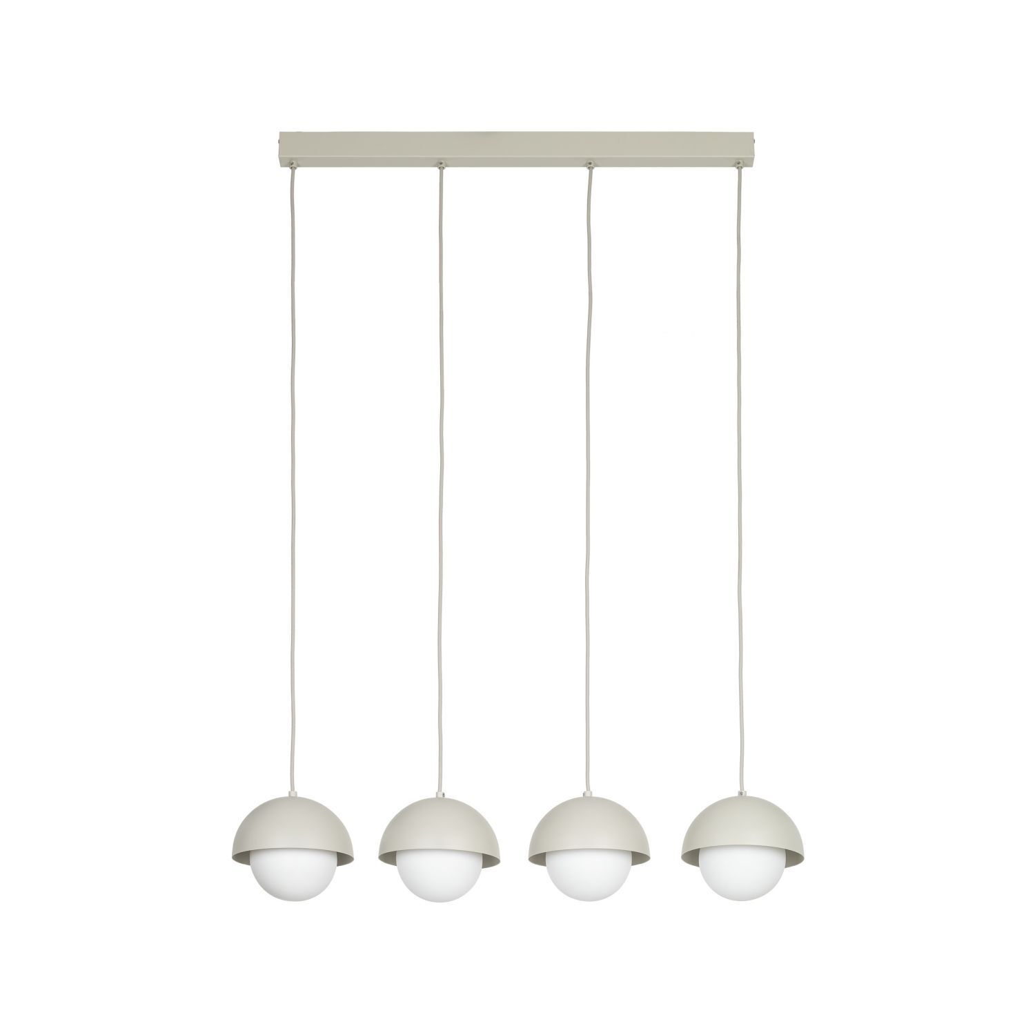 Suspension allongée 80cm beige blanc 4-flamme G9 verre métal