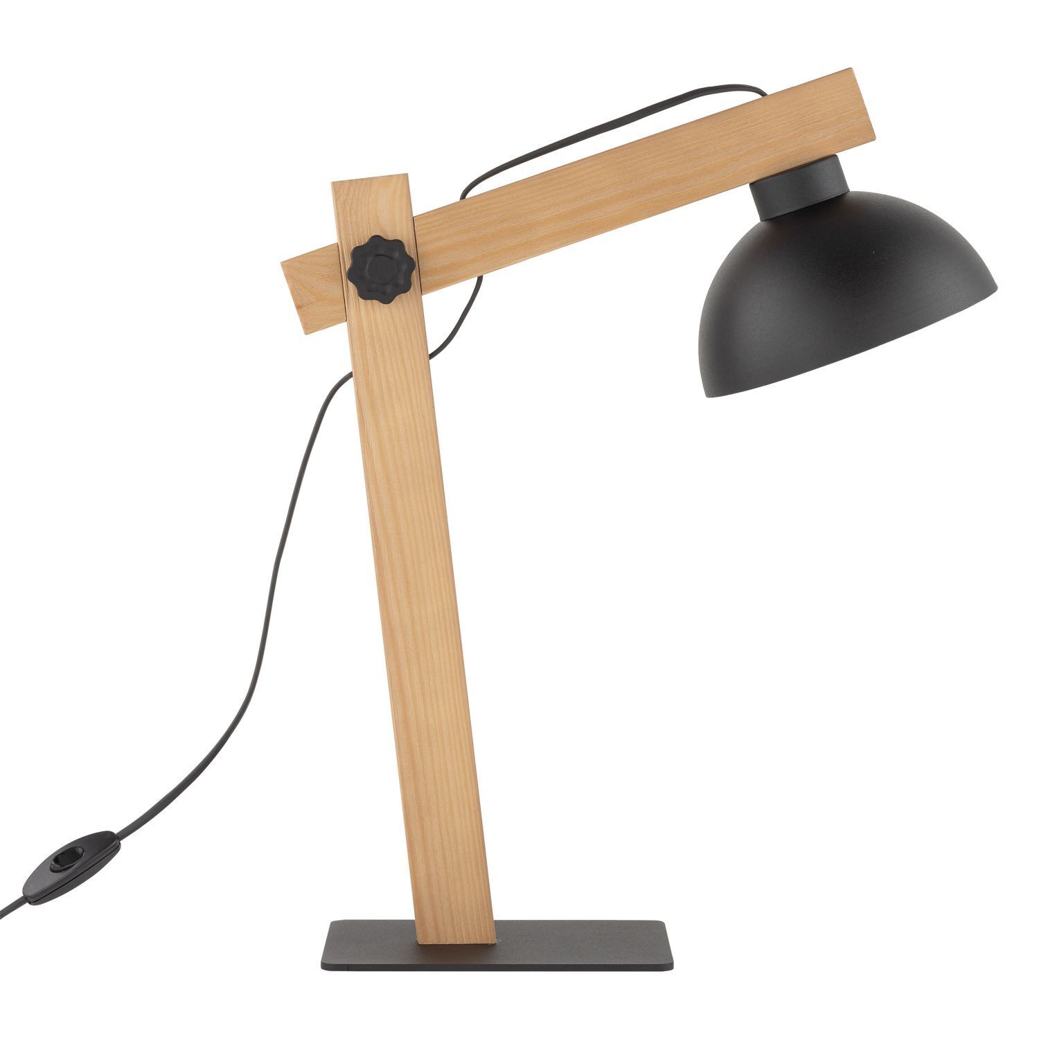 Schreibtischlampe, Holzlampe, Schwarz, LED, Klemmarm