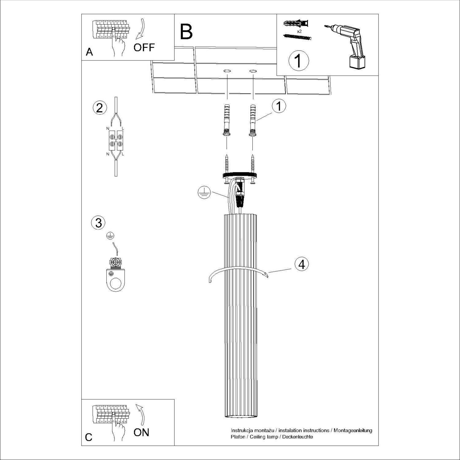 Deckenleuchte Aluminium Taupe Riffel GU10 Ø6,5 cm rund CAD-Diagramm, Diagramm
