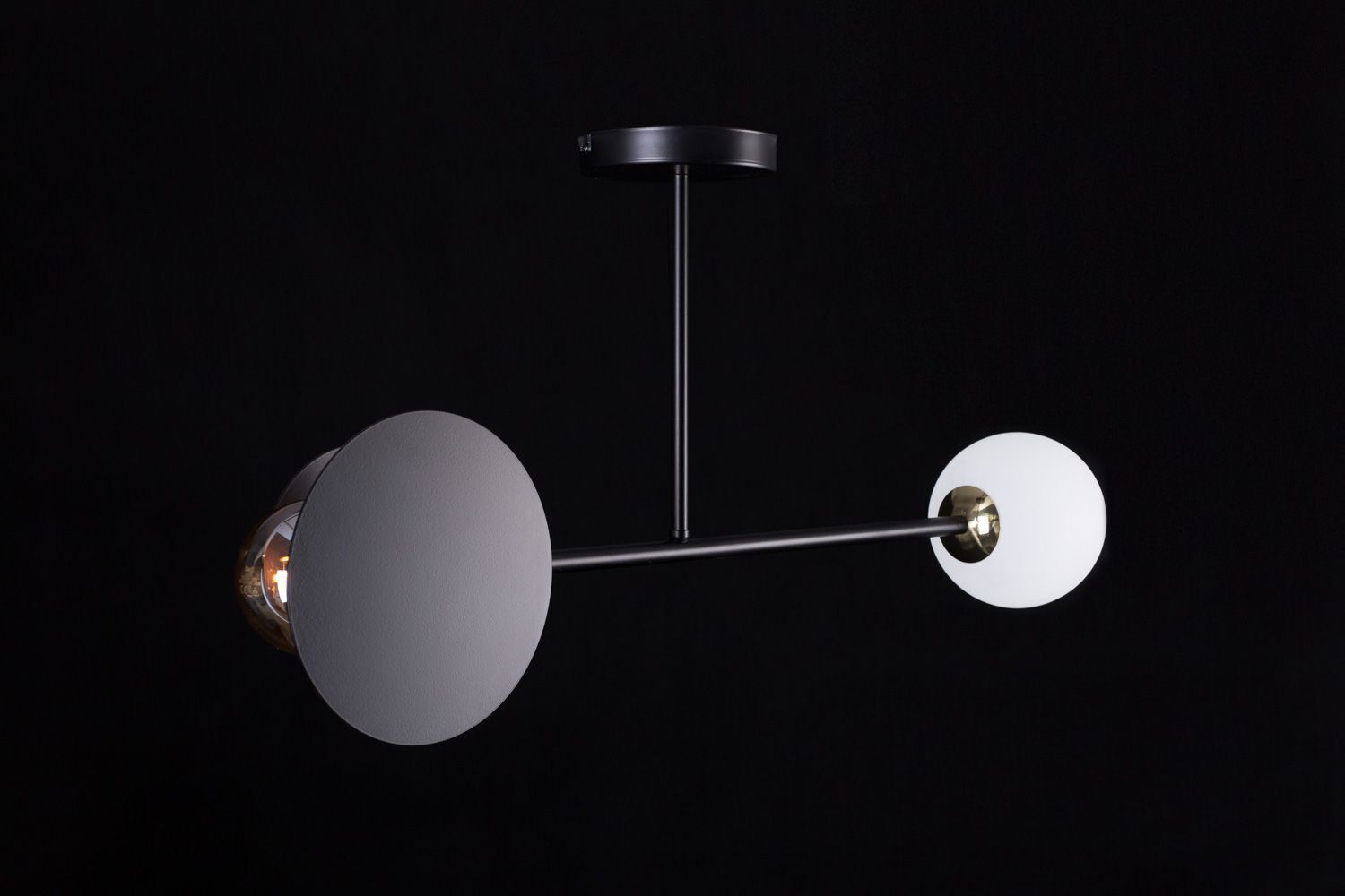 Plafonnier noir blanc métal verre 80 cm long 2x