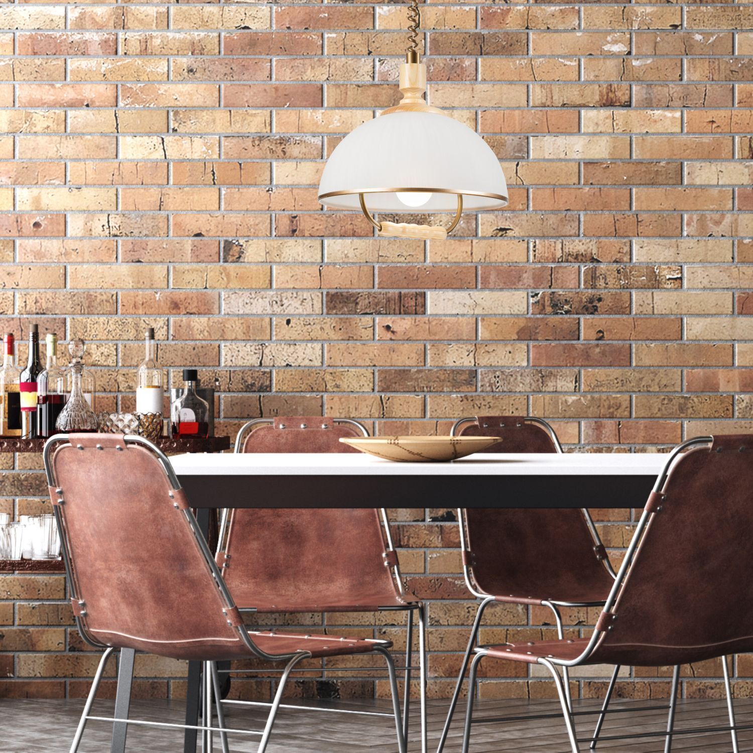 Suspension ronde verre bois E27 Ø30 cm faible éblouissement Speisesaal, Esstisch, Tisch, Innenarchitektur, Backstein