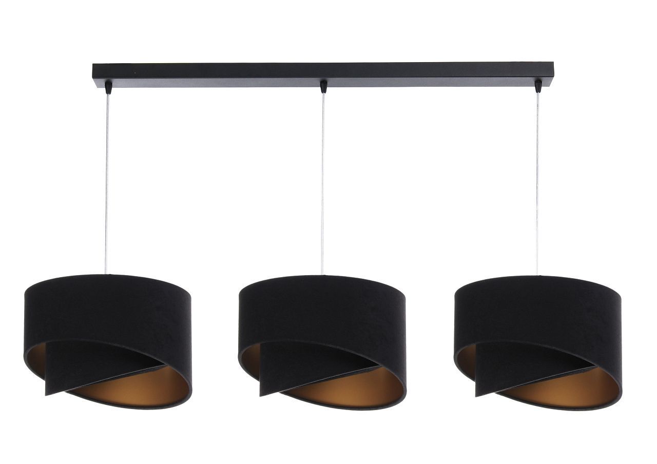Suspension tissu 3 flammes tissu noir or E27