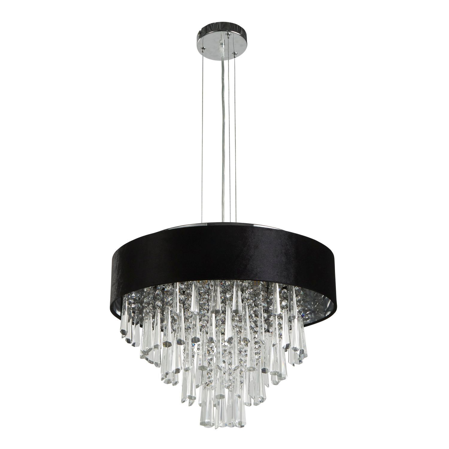 Suspension Noir Ø 45,5 cm rond tissu cristal 5x G9