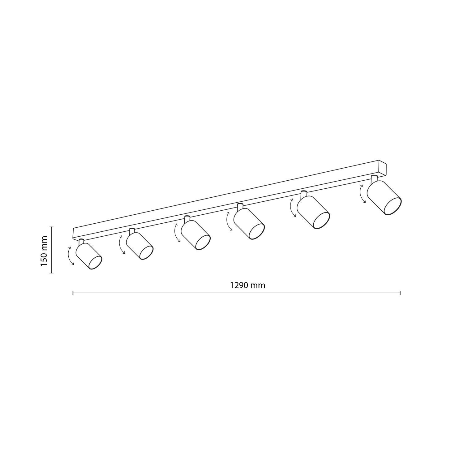 Spot de plafond 127 cm de long 6-flamme métal brun GU10