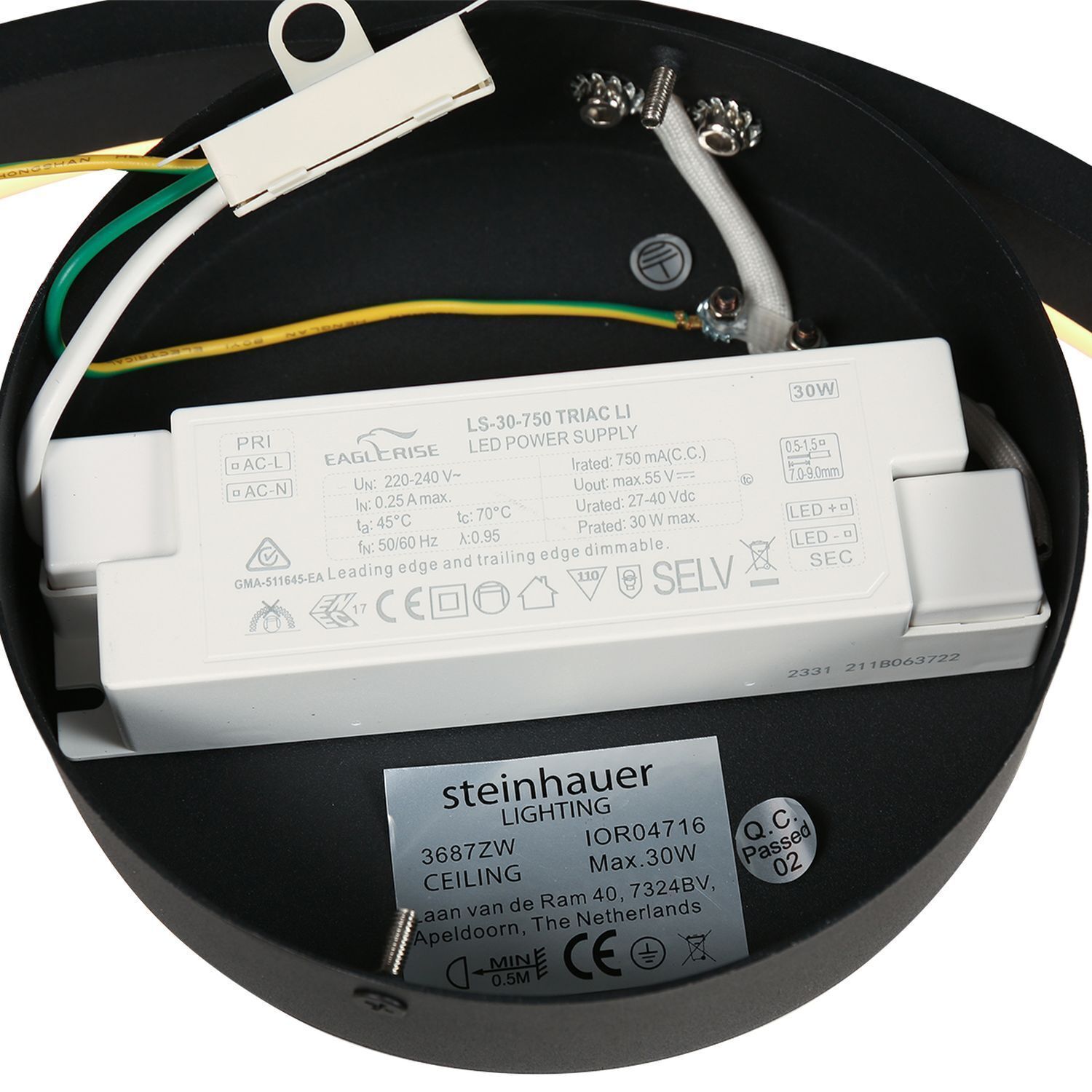 Dekorative LED Wandleuchte Metall Schwarz B:40 cm Ring Adapter, Elektronik