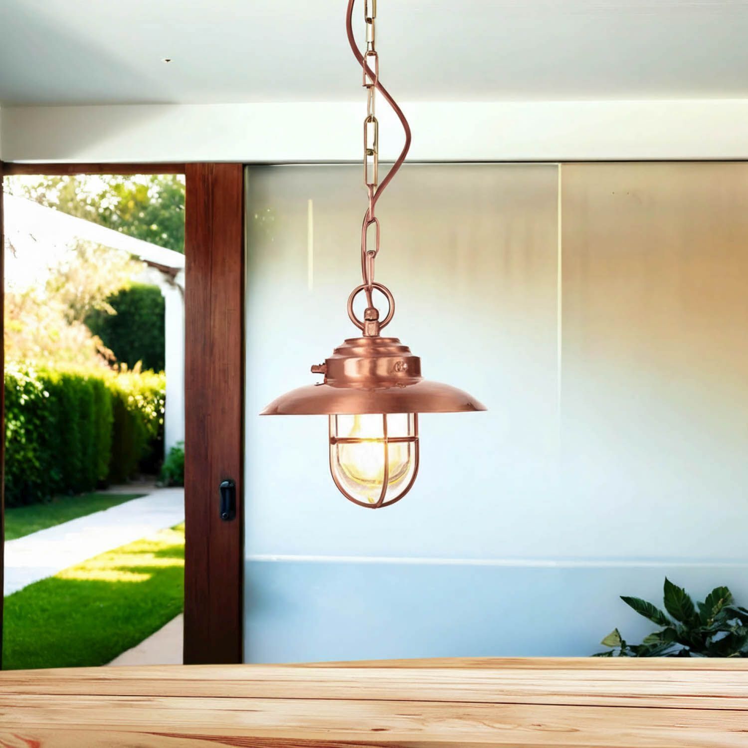 Außenleuchte Echt-Messing Glas Ø 23 cm IP54 in Kupfer