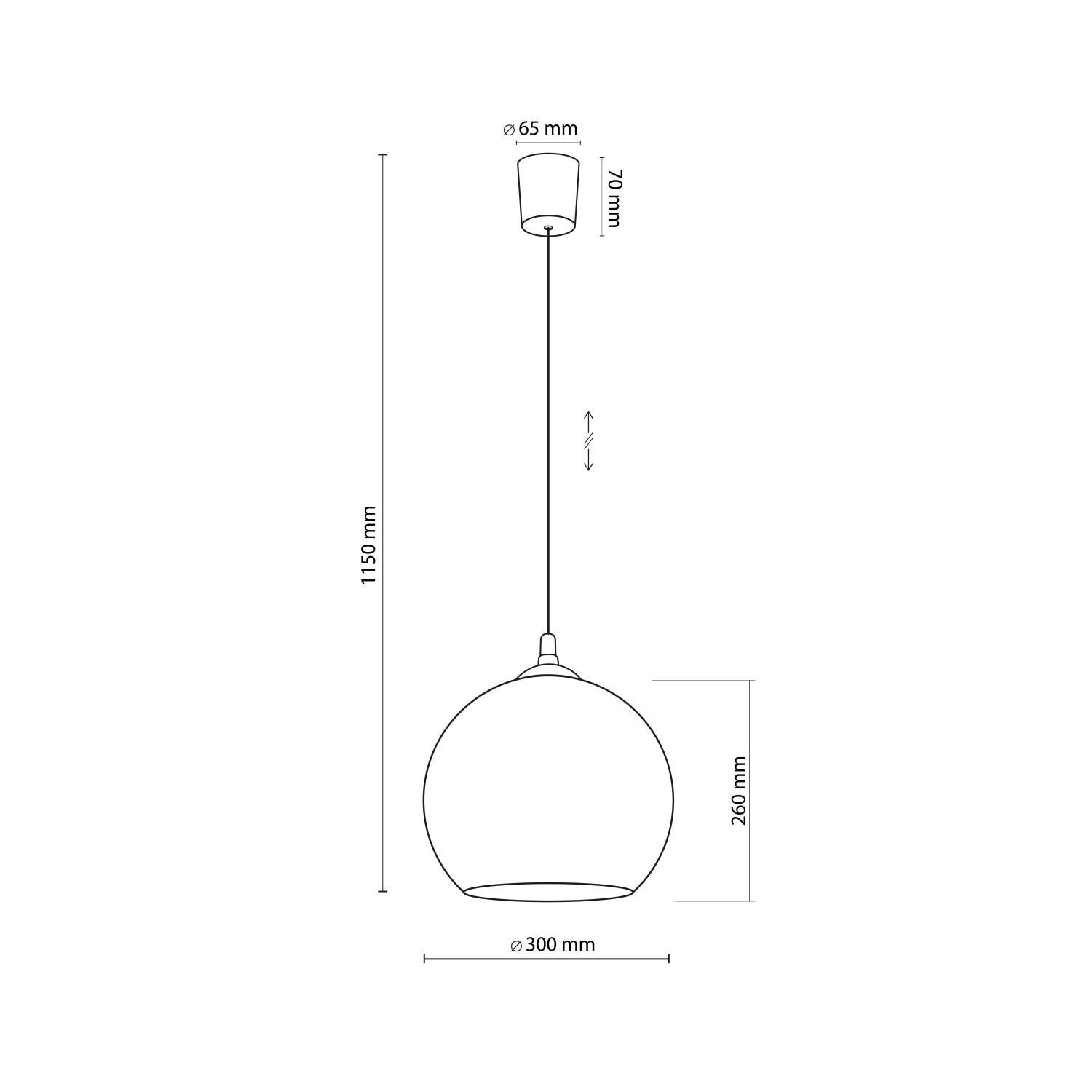 Suspension ronde Ø 30 cm Noir Gris Boule Verre E27