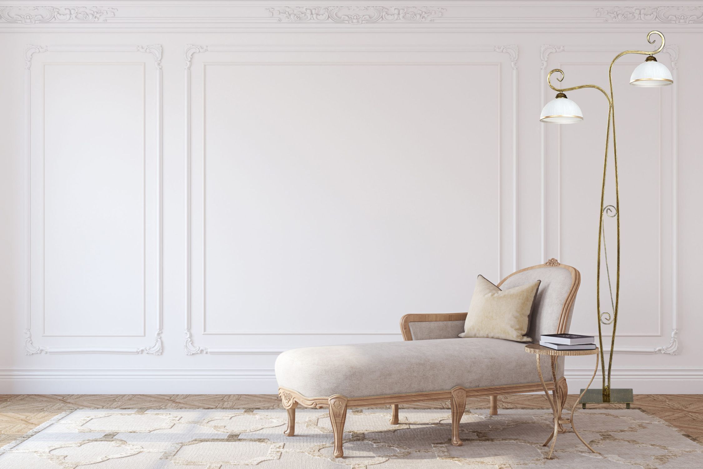 Lampadaire Or Antique Blanc Métal Verre 2 flammes Lampe, Mobiliar