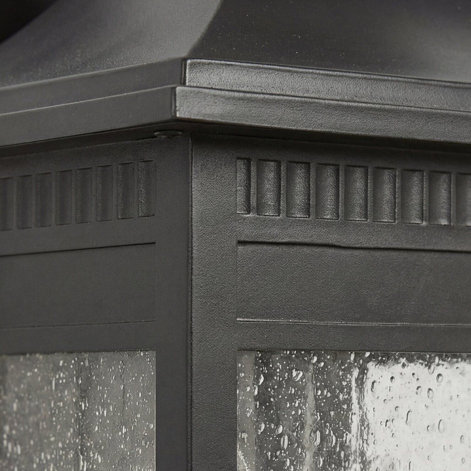 Outdoor-Laterne, schwarzes Metall, Wasserdropfen, Glasscheibe, Rillendesign