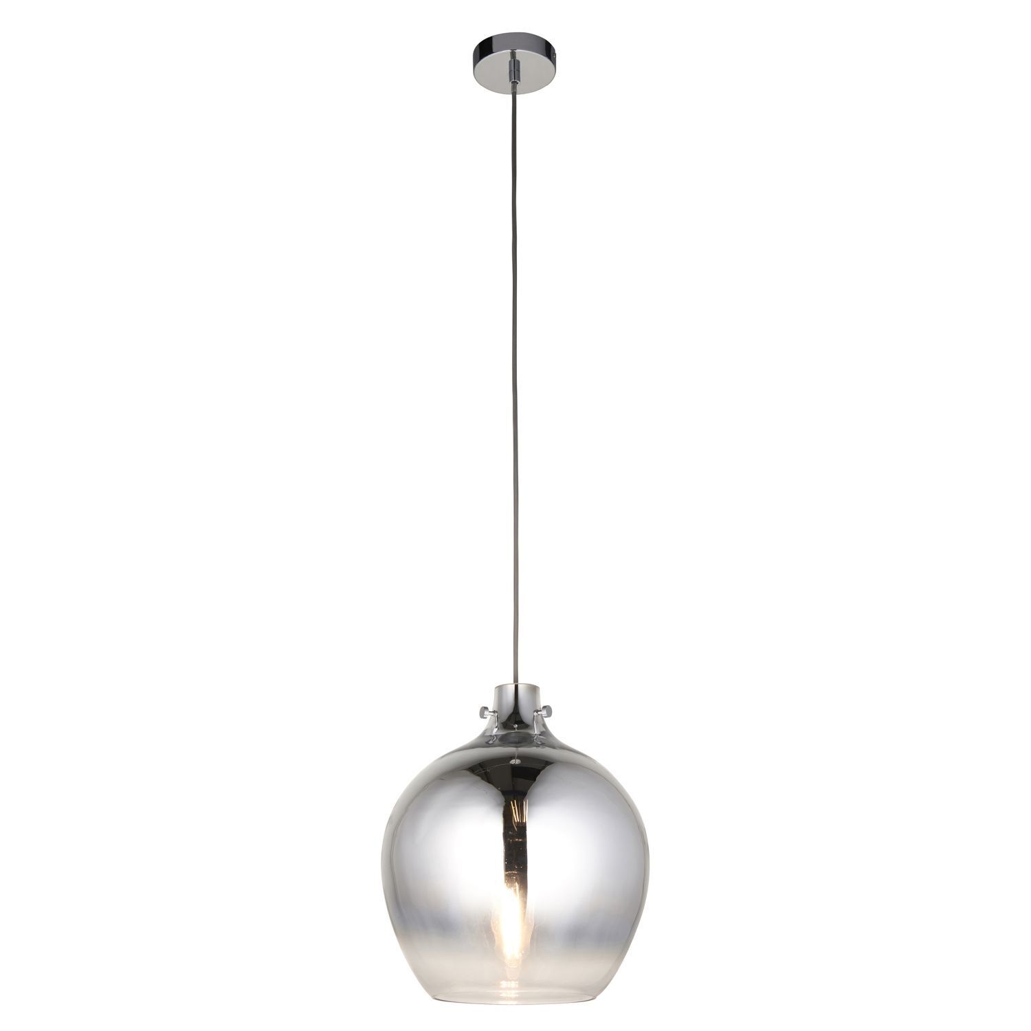 Lampe à suspendre verre fumé métal Ø 32 cm chrome gris miroir E27