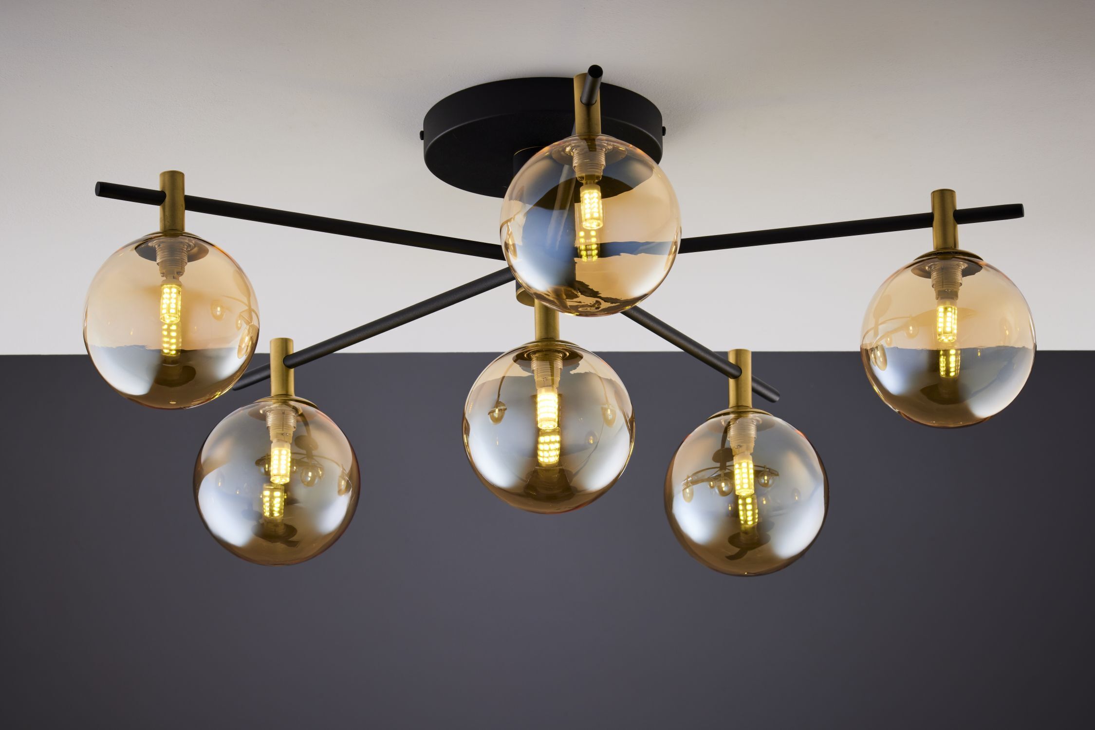 Plafonnier verre ambre métal G9 6 flammes Leuchter, Lampe, Leuchte, Deckenleuchte