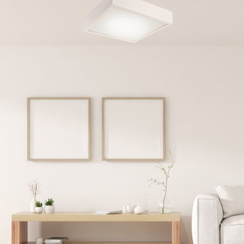 Plafonnier LED Blanc Bois Angulaire Salon