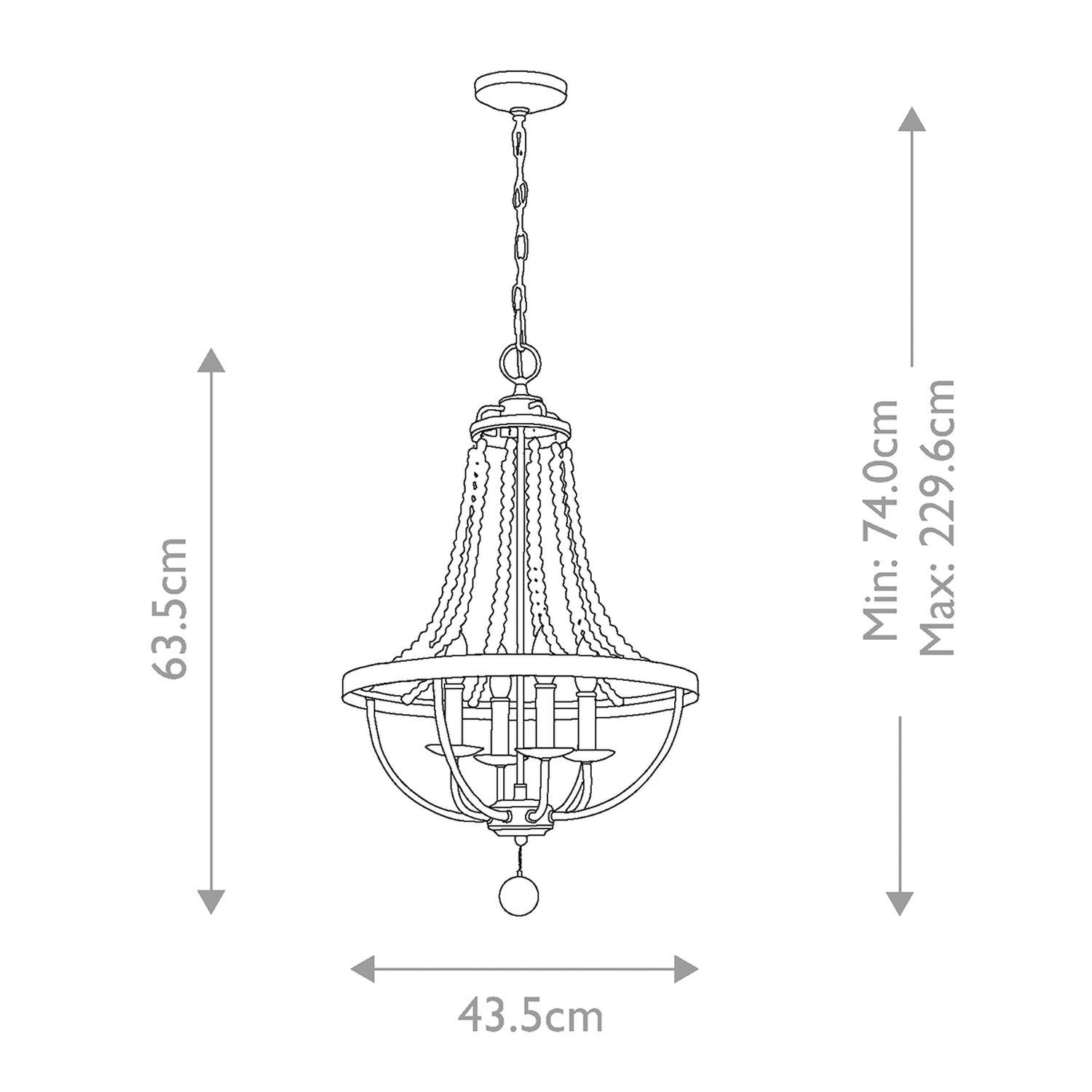 Lustre Métal Bois H : max. 229,6 cm 4-flamme Rustique