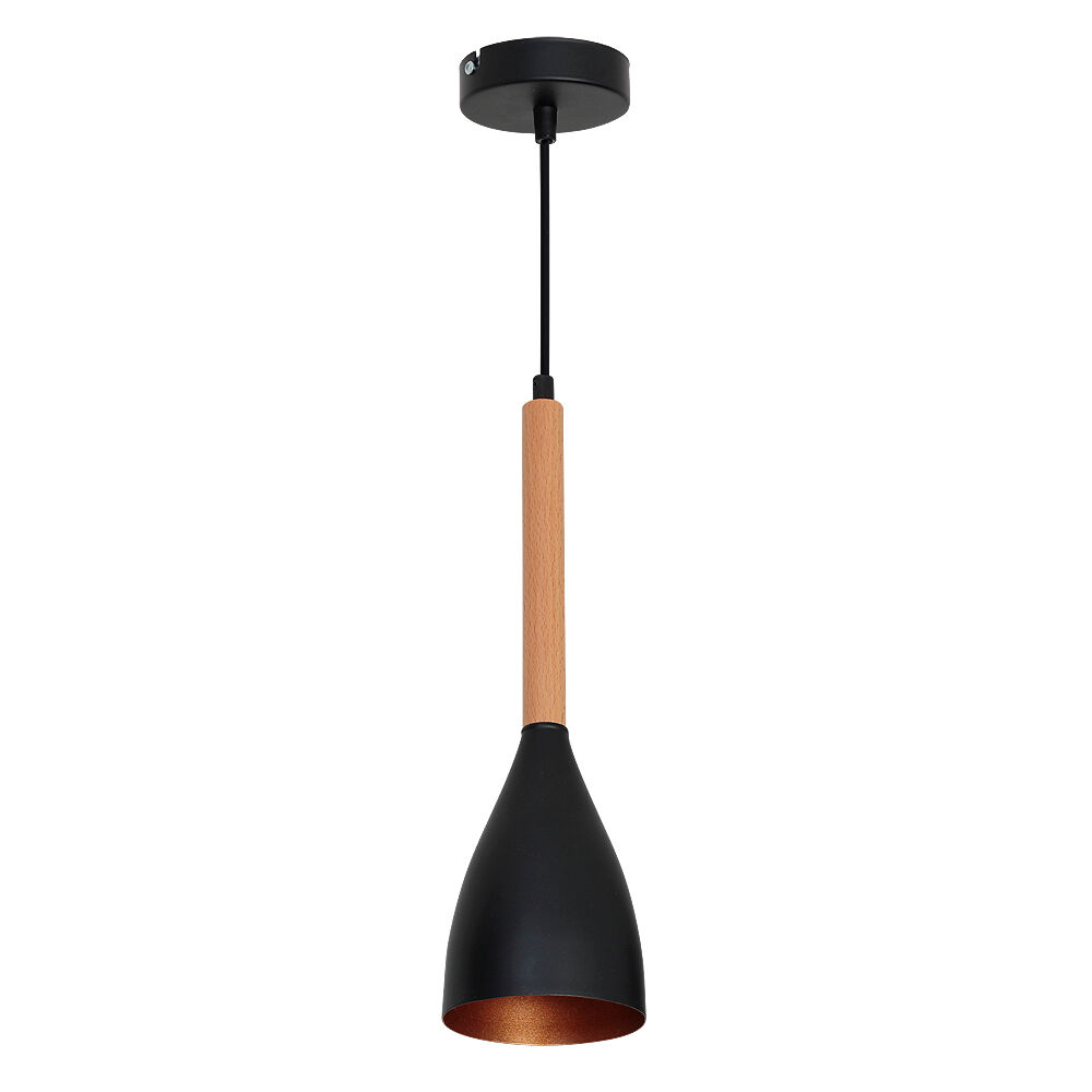 Suspension élancée Noir Métal Bois Ø11cm MUZA