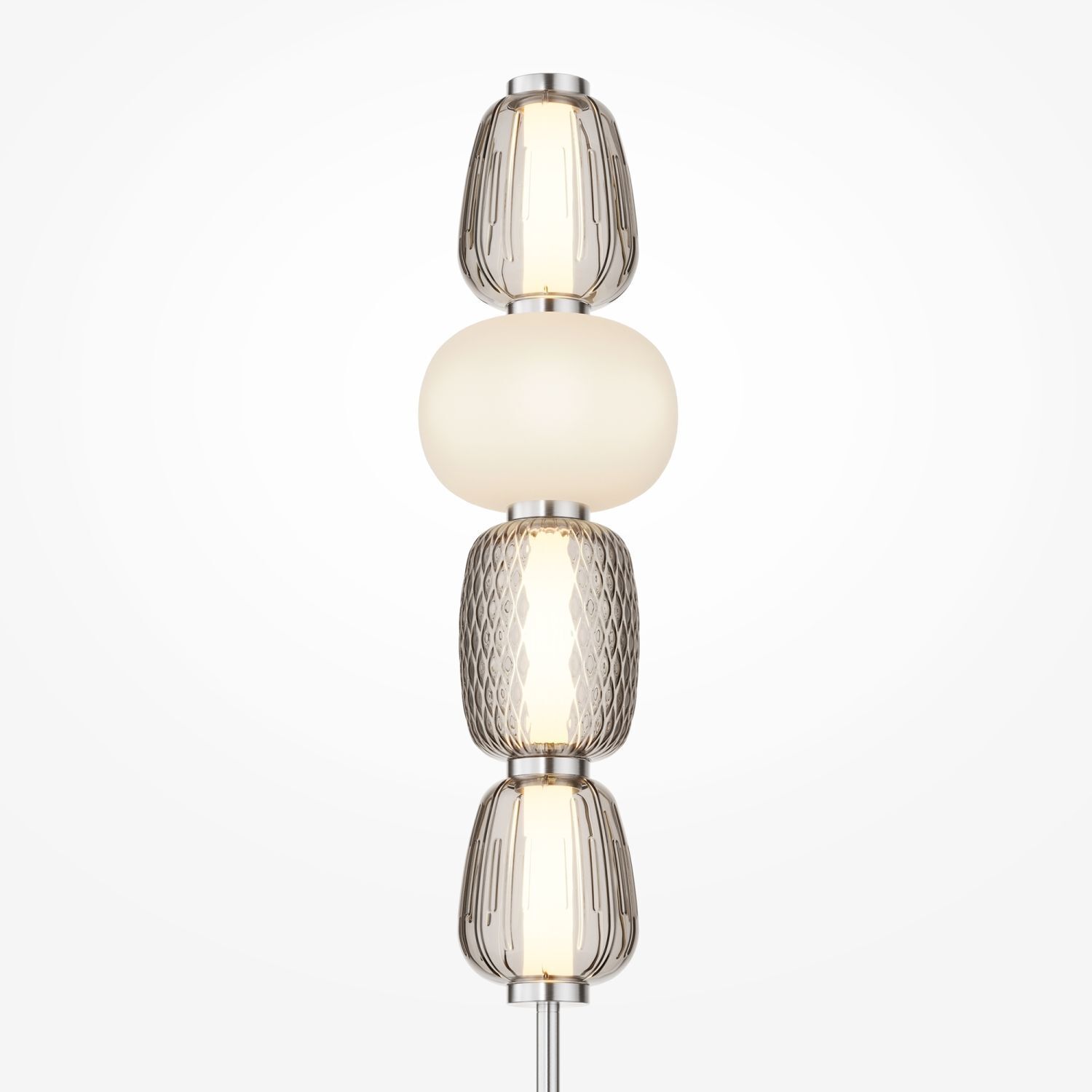 Lampadaire métal verre LED 165,5 cm de haut chrome blanc gris Lampe