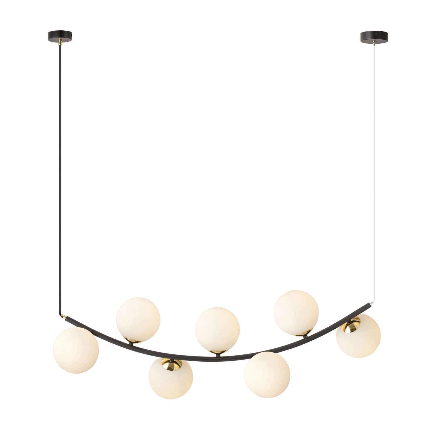 Suspension noir blanc or L : 95 cm 7x E14 métal verre