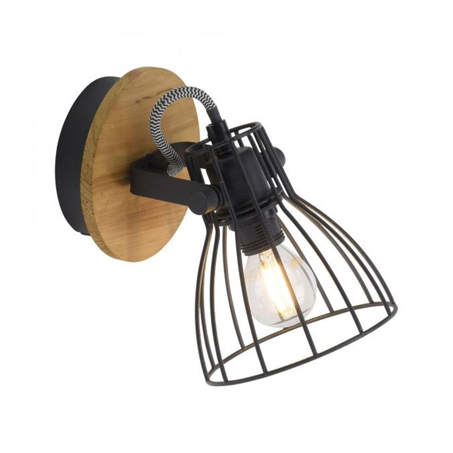 Applique murale bois métal Abat-jour filaire E14 orientable