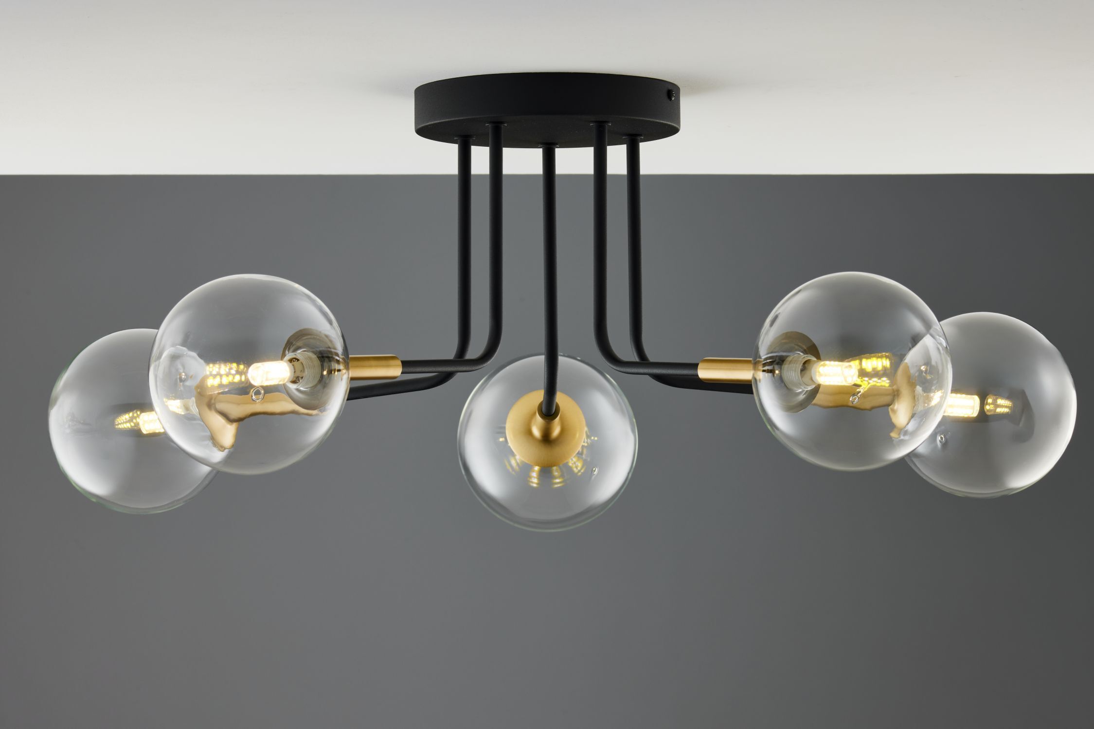 Deckenleuchte 5-flammig Metall Glas in Schwarz Gold G9 Leuchter, Lampe, Deckenleuchte, Duscharmatur, Leuchte