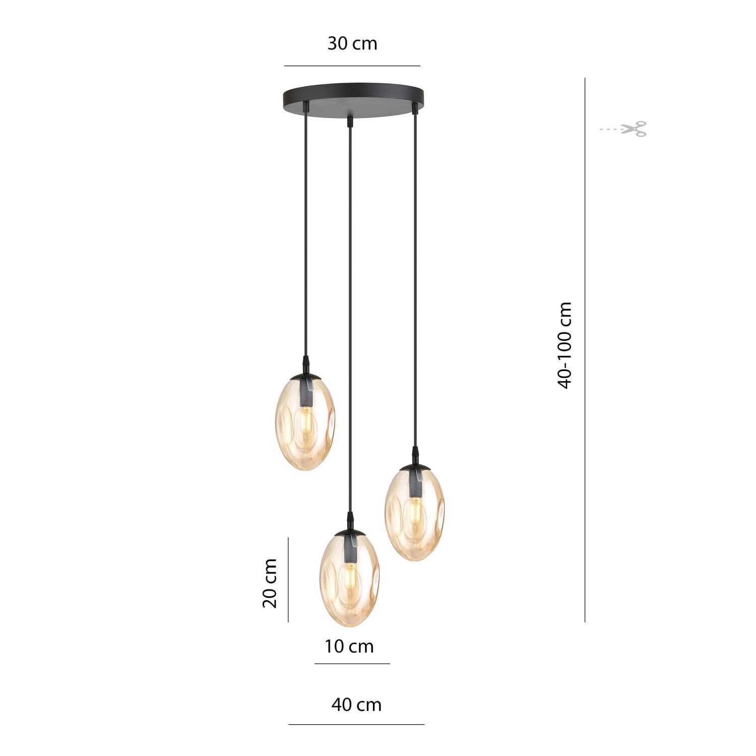 Lampe à suspendre en verre à 3 flammes en ambre noir E14