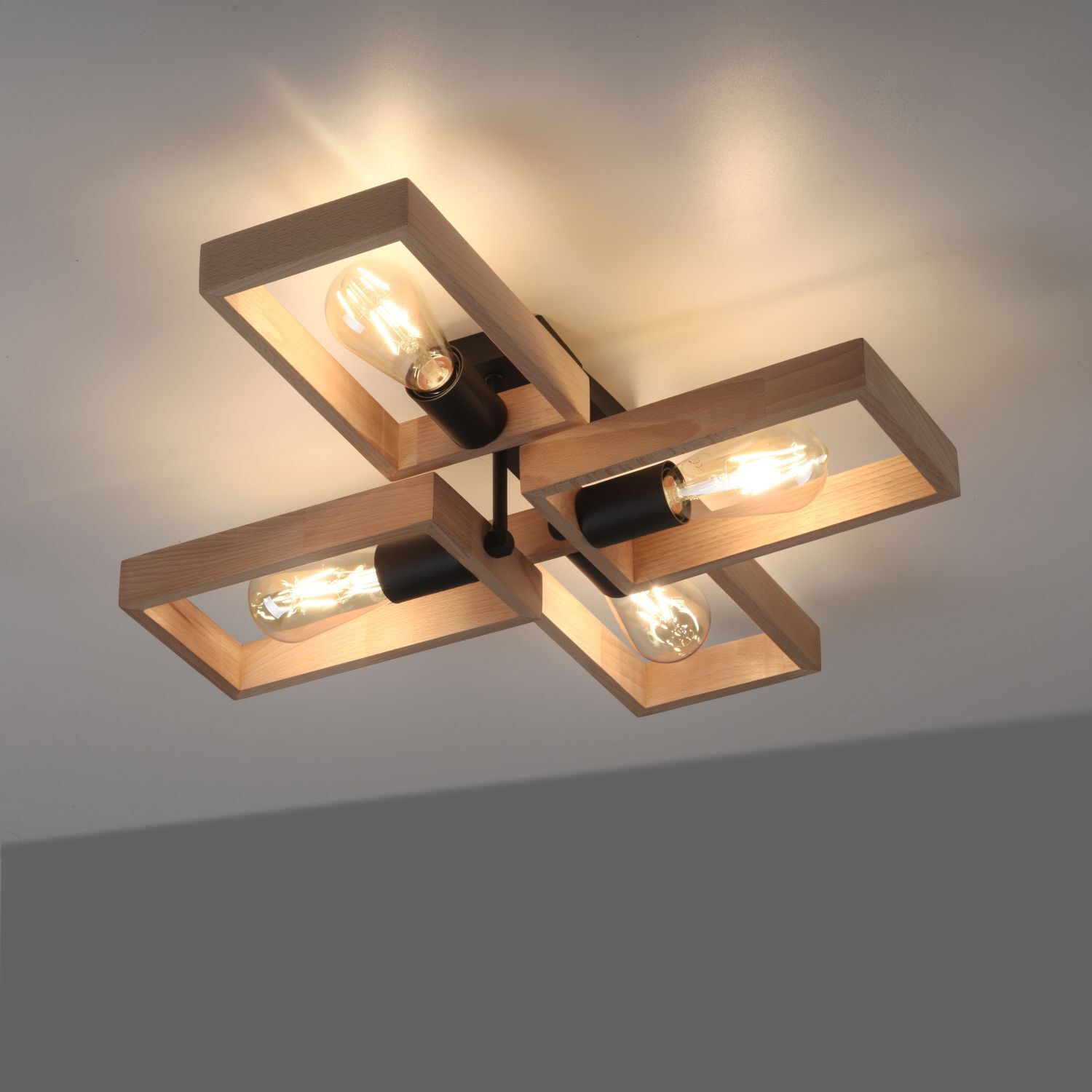 Natürliche Deckenlampe Retro Holz Metall L:62 cm E27 Deckenleuchte, Leuchte
