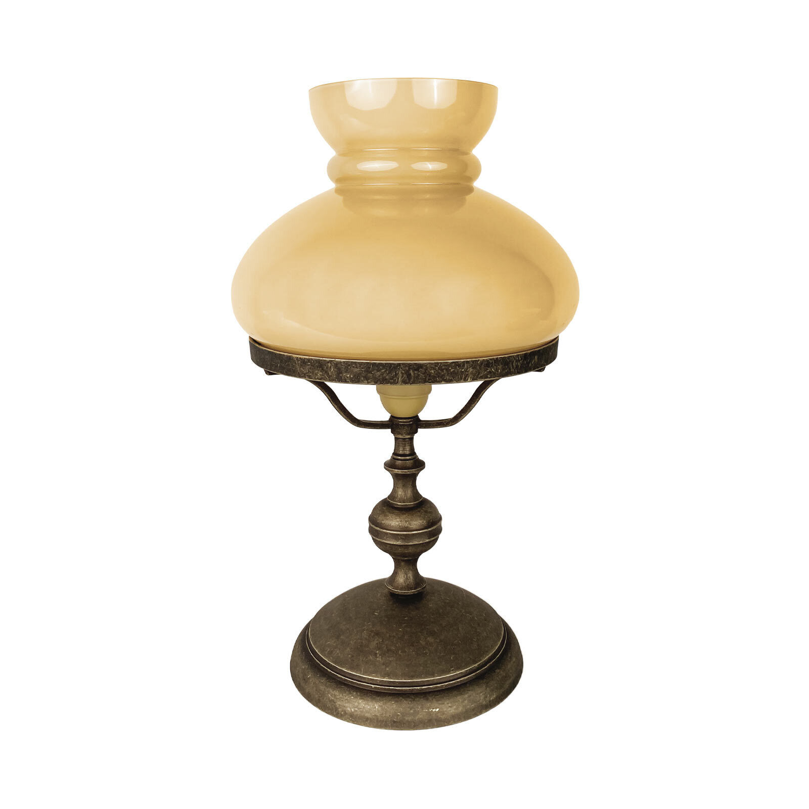 Lampe de table laiton verre 39 cm en bronze antique crème E14