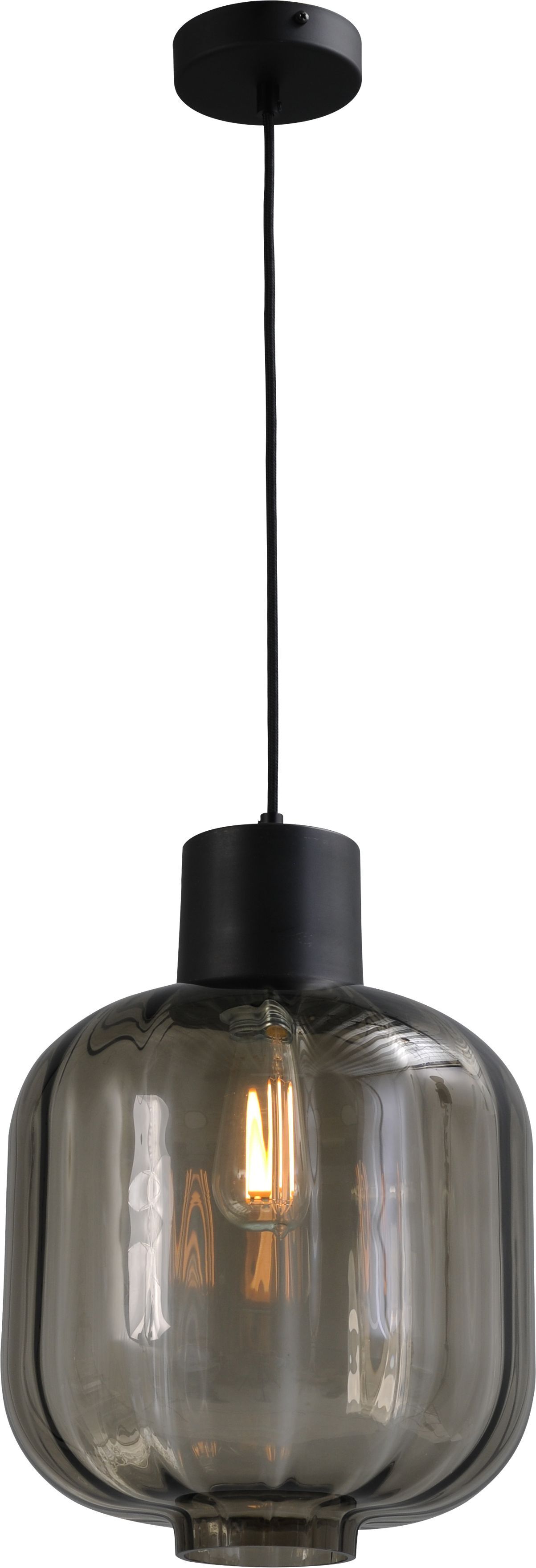 Lampe à suspendre verre métal fumée noir E27 Ø28cm