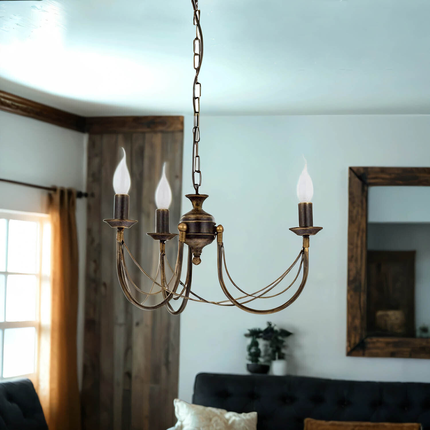 Rustikaler Kronleuchter Ares 3-flammig Leuchter, Lampe, Drinnen, Innenarchitektur