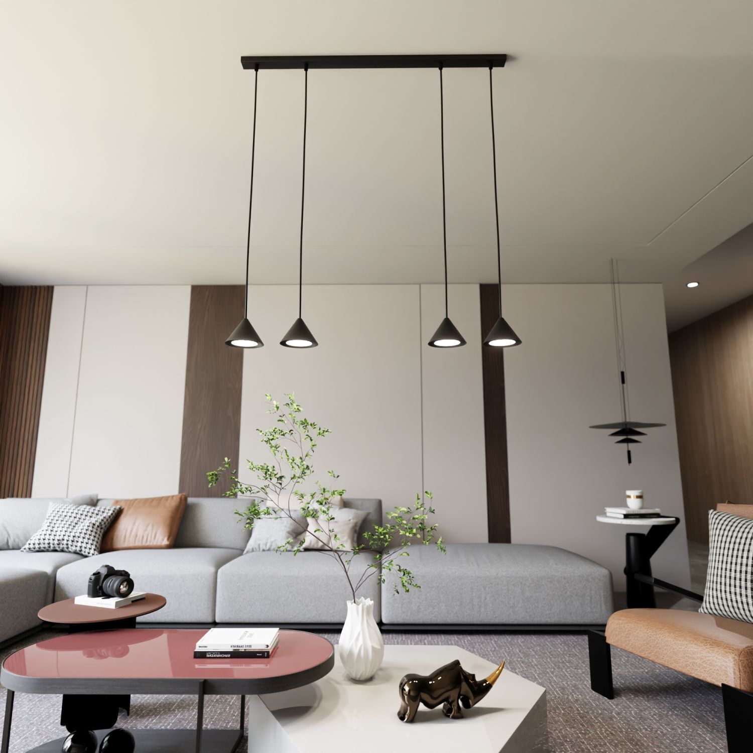 Lampe à suspendre métal L : 90 cm Noir GX53 4 flammes