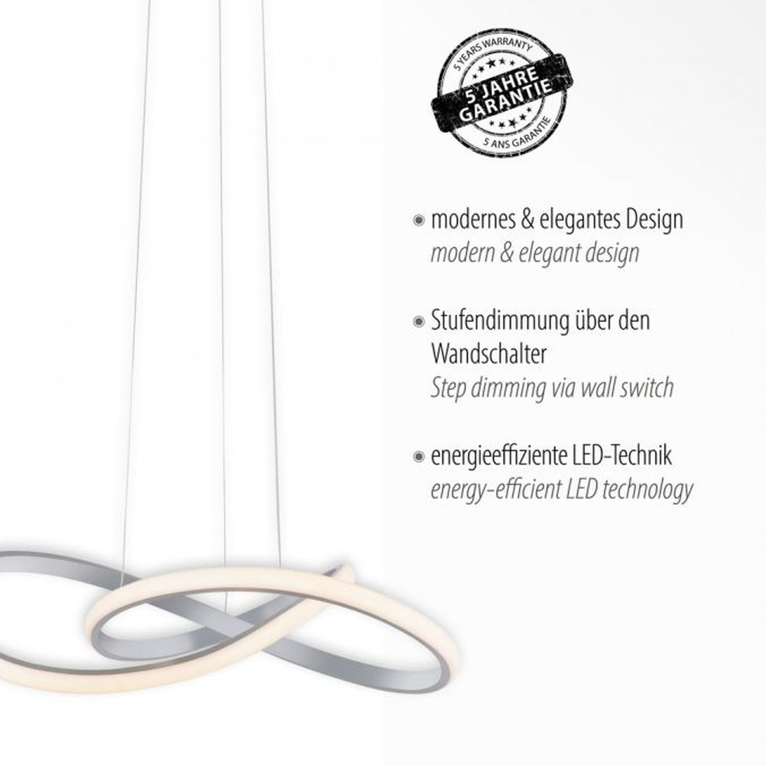 Suspension LED à intensité variable en aluminium 3000 K L:57 cm