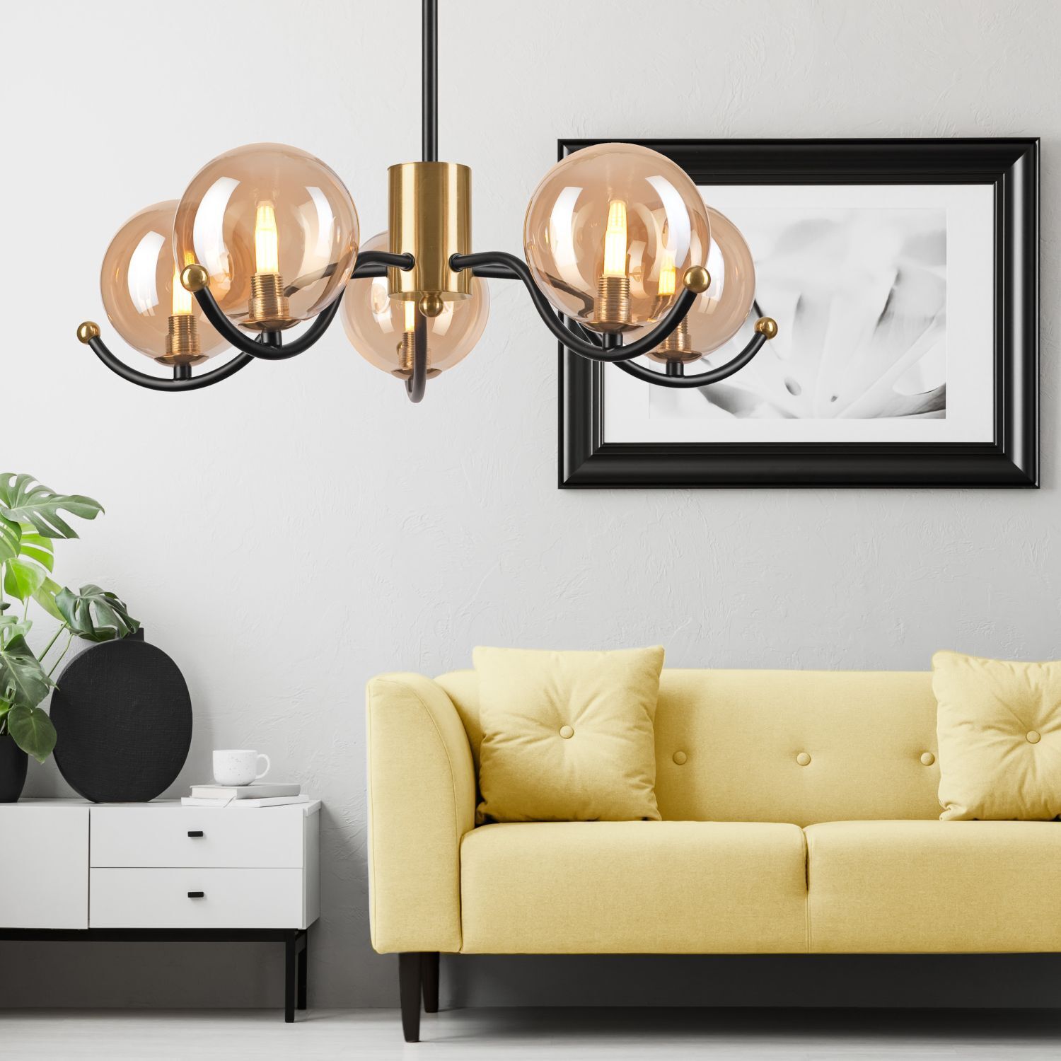 Lampe de plafonnier élégante verre G9 L:54 cm boules en or Leuchter, Lampe, Wohnzimmer, Couch, Dekoration für Zuhause