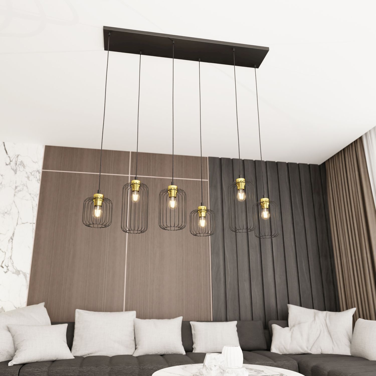 Lampe à suspendre métal E27 115 cm de long élégant noir or