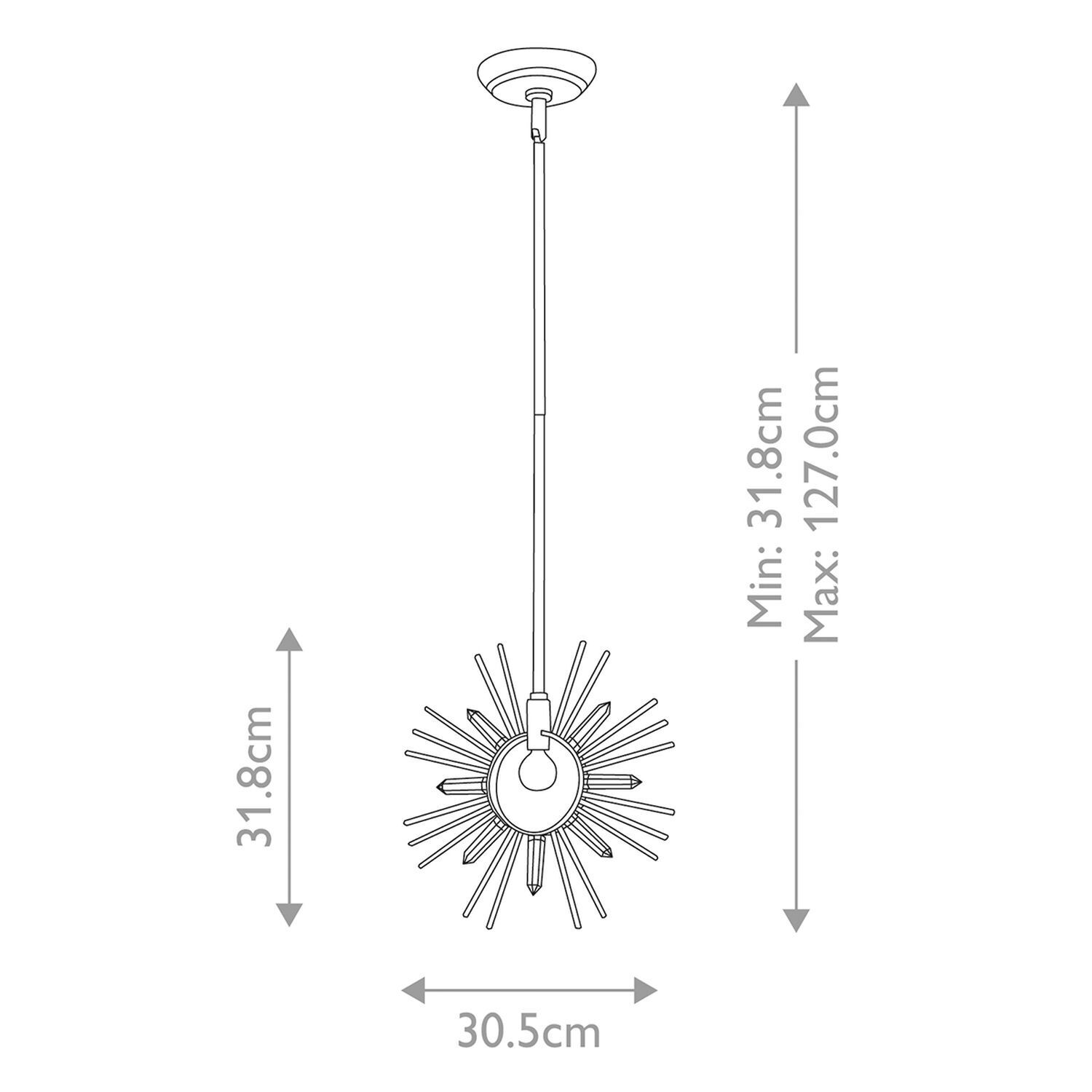Lampe à suspendre Or L : 30,5 cm H : max. 127 cm Métal Cristal