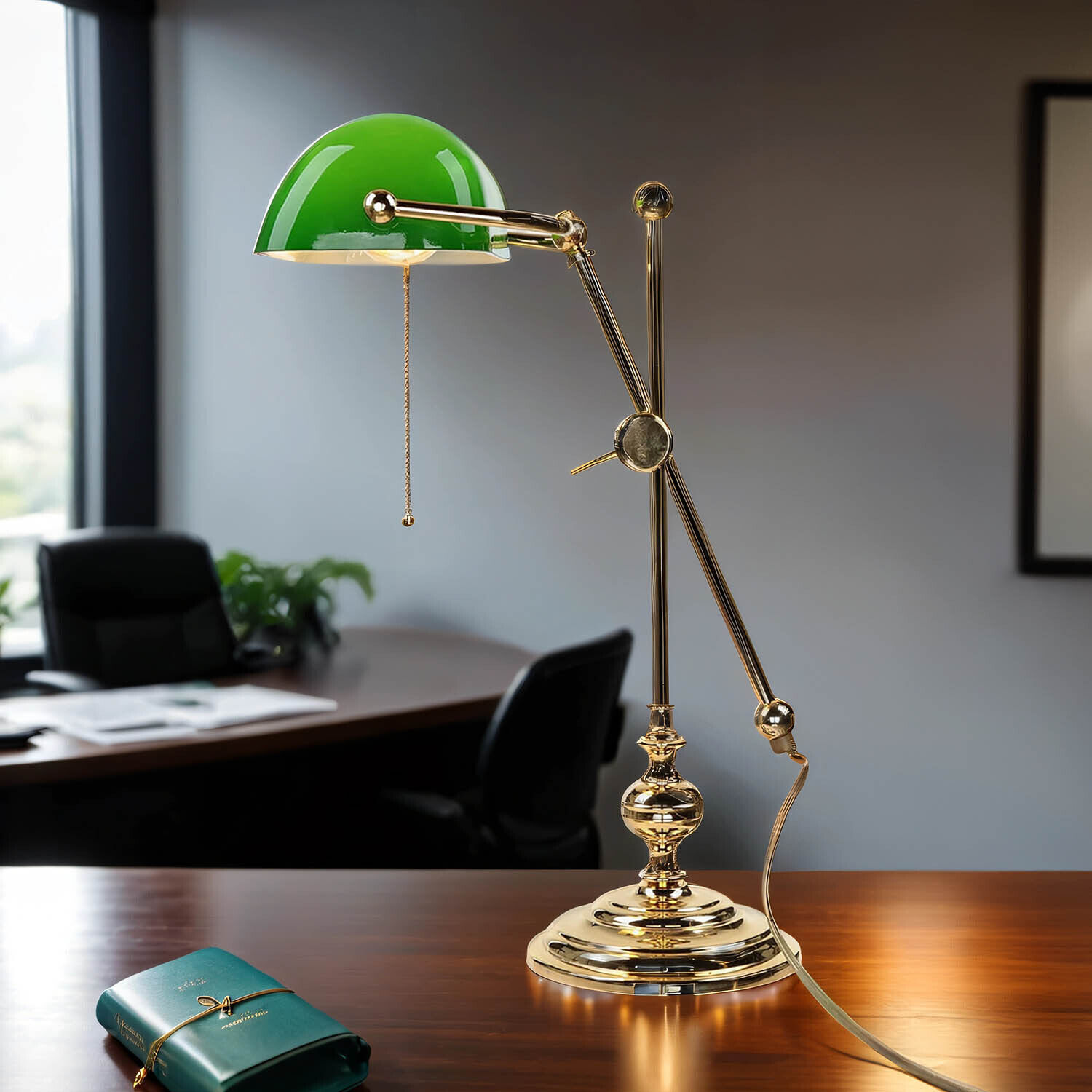 Lampe de banquier dorée 24 carats en laiton véritable