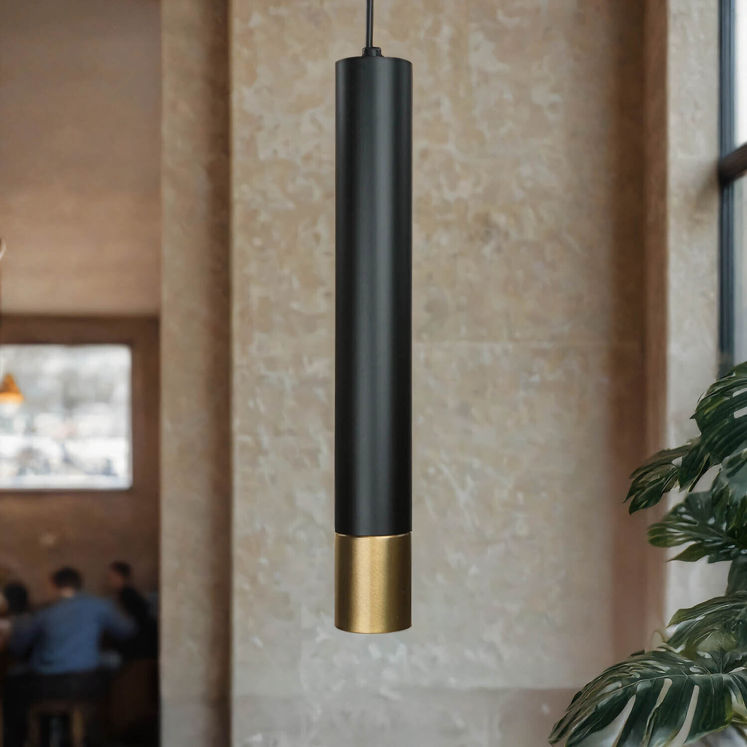 Lampe à suspendre Métal Cylindre Noir Or Moderne GU10