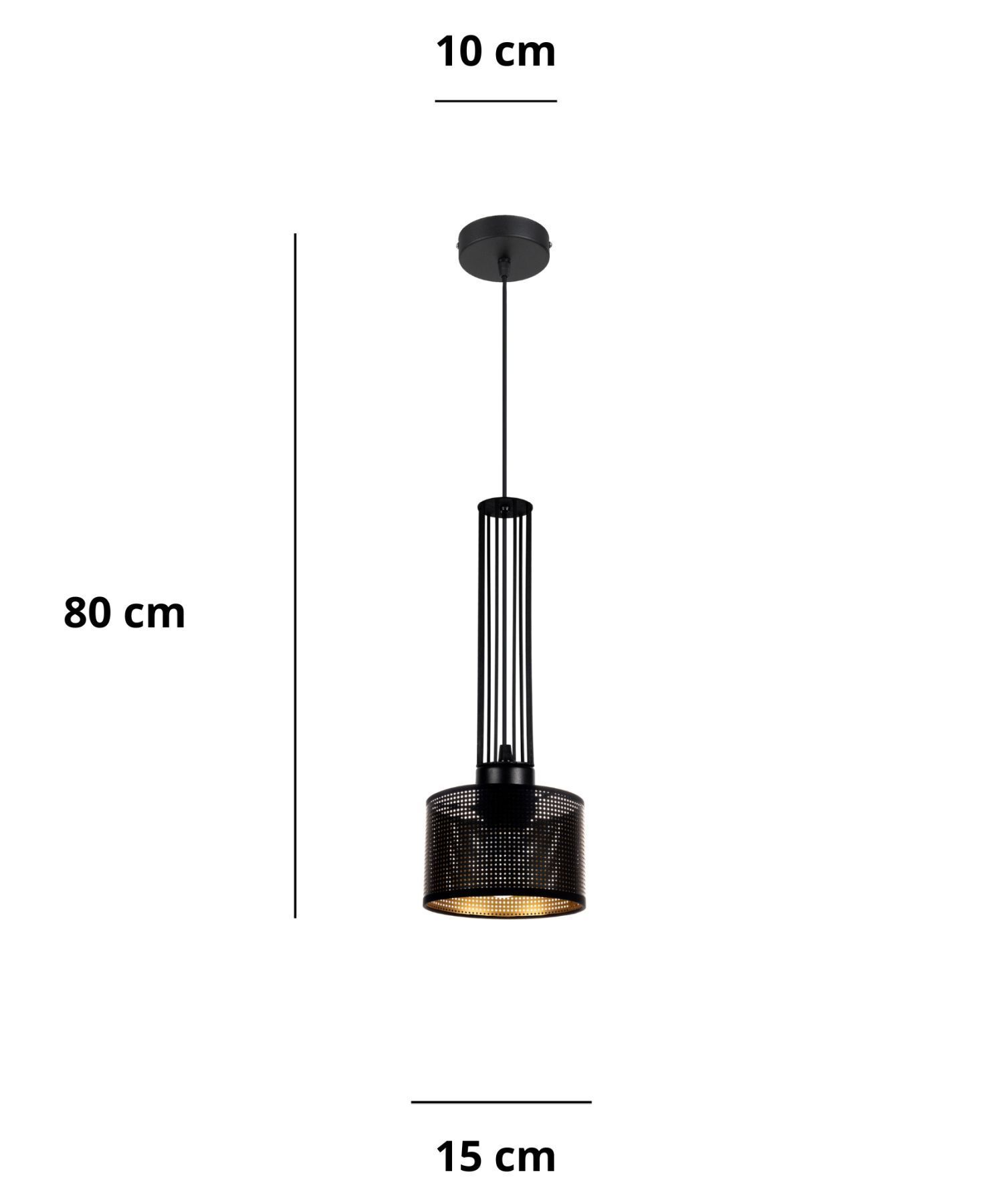 Dekorative Hängelampe Metall B:15 cm E27 Schwarz Gold Hängelampe, Metall, Schwarz, Lounge-Lampe, Perforierte Schirmpe