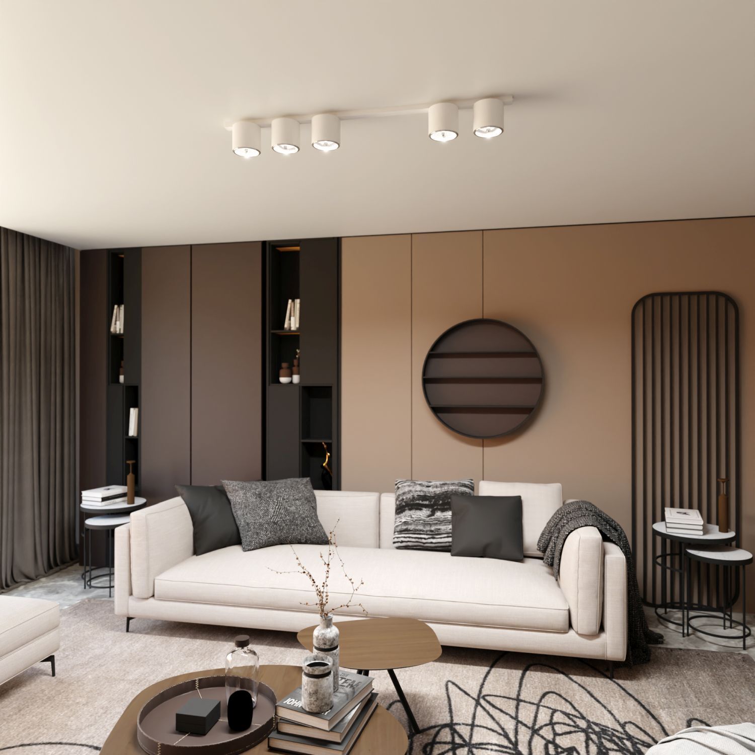 Deckenleuchte Metall 116 cm lang Weiß 5-flammig GU10 AR111 Dekoration für Zuhause, Innenarchitektur, Wohnzimmer, Kissen, Couch