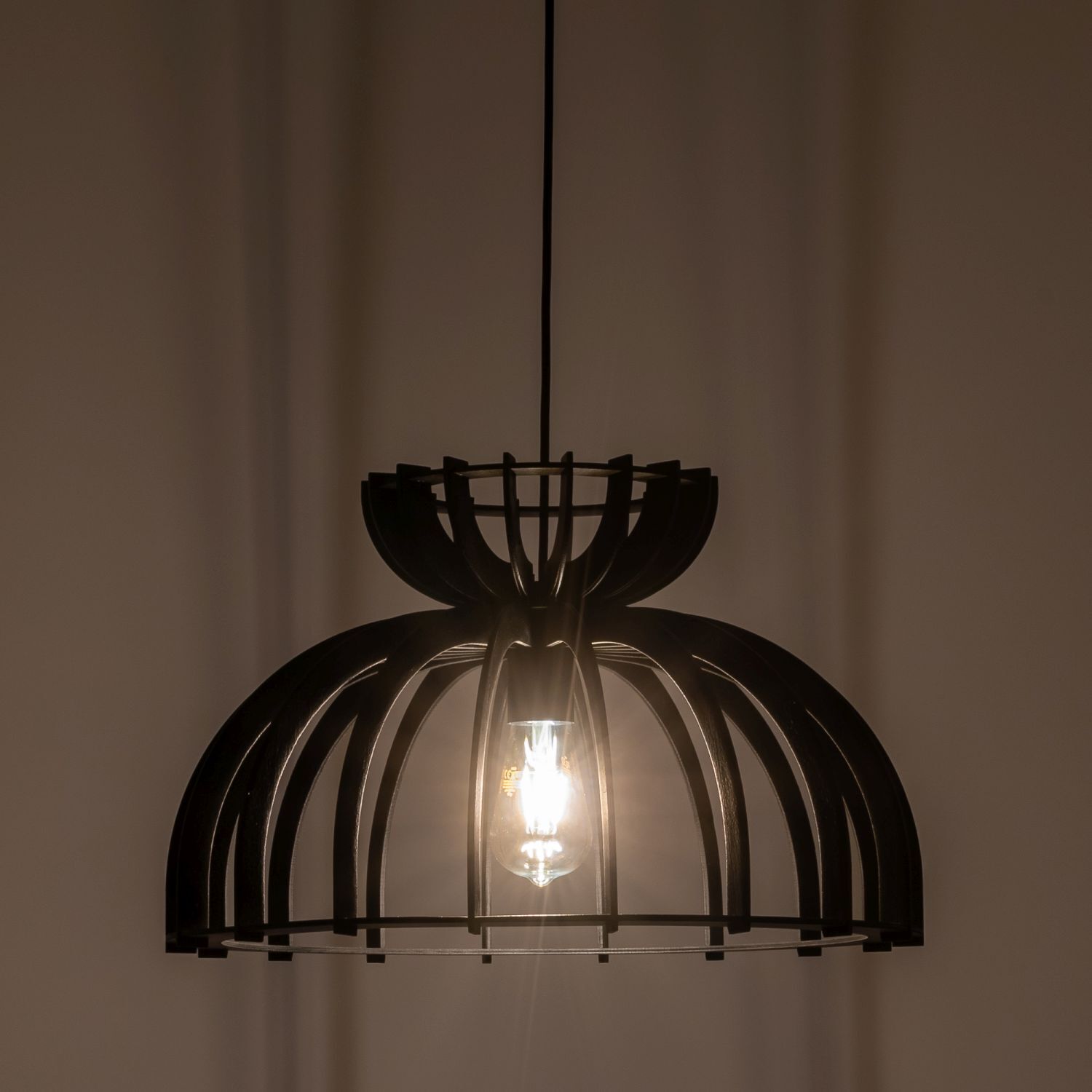Lampe à suspendre noire bois métal Ø 48 cm E27 réglable